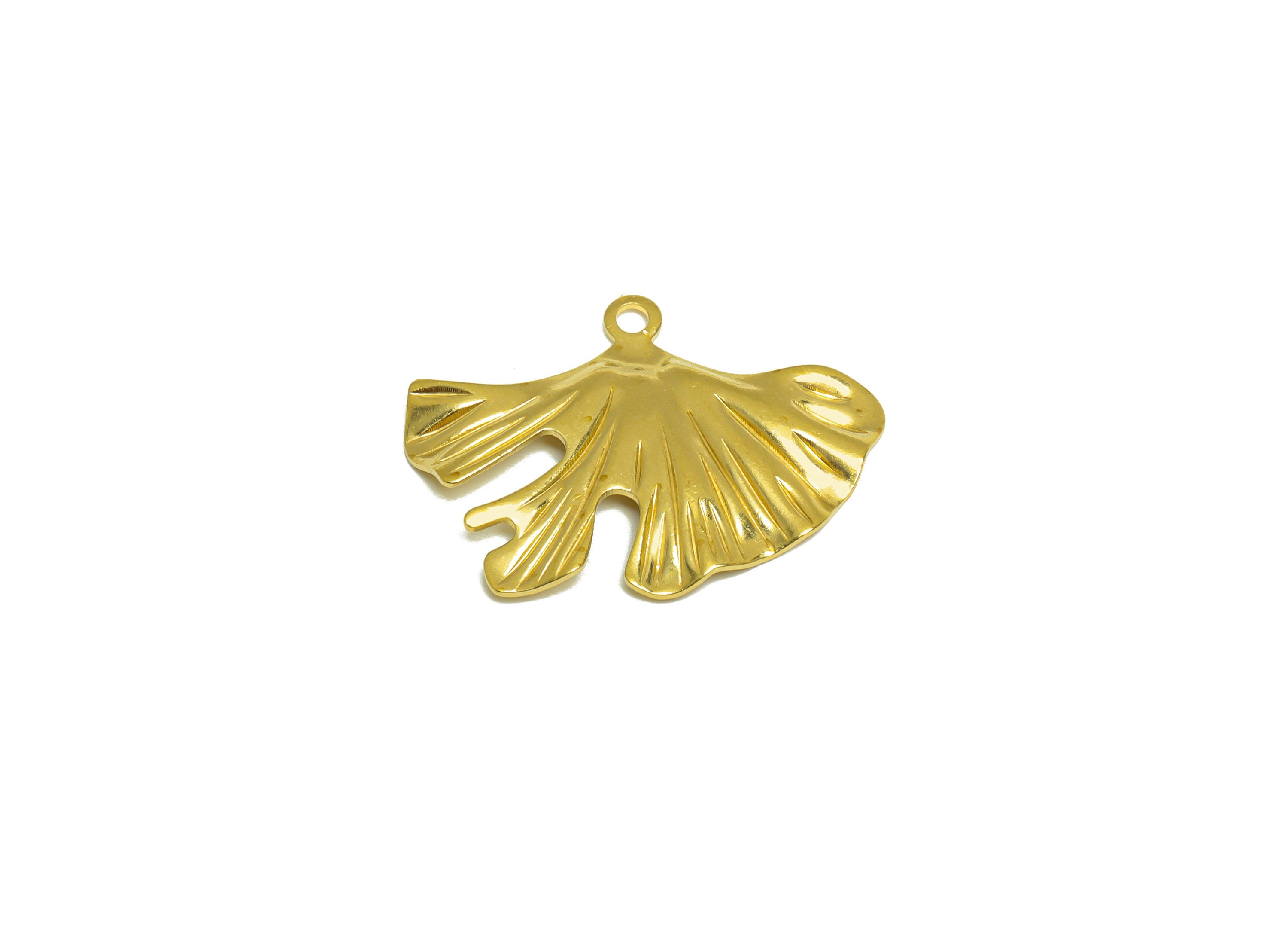 Brass Ginkgo Leaf Earring Charm - Raw Brass Textured Leaf Earring Charm - Brass Botanical Pendant - Lotus Leaf Charm - 29x22x1mm - PP10250 - DOMEDBAZAAR