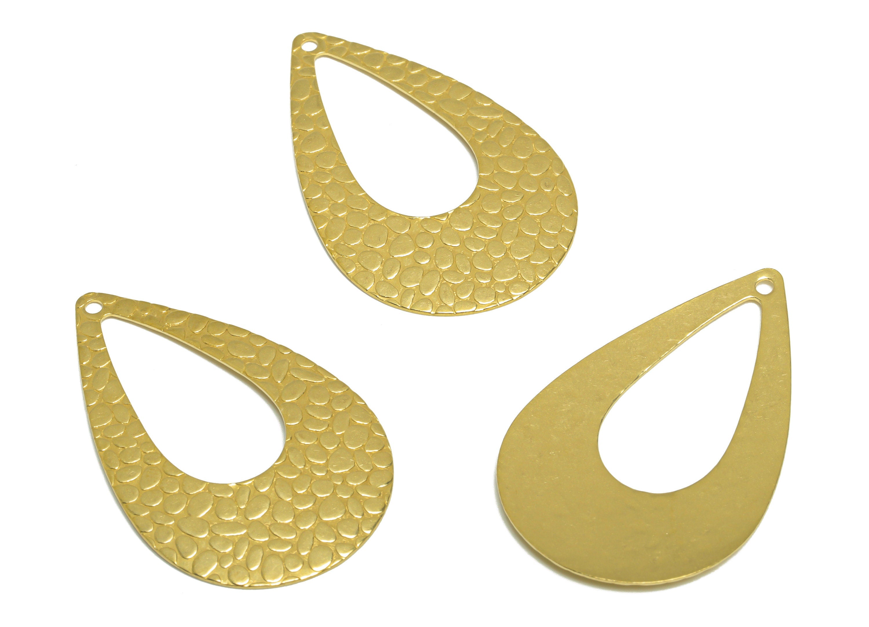 Brass Drop Earring Charm - Raw Brass Teardrop Earring Charm - Brass Textured Drop Pendant - For Necklace - 38x24x1.02mm - PP10288 - DOMEDBAZAAR