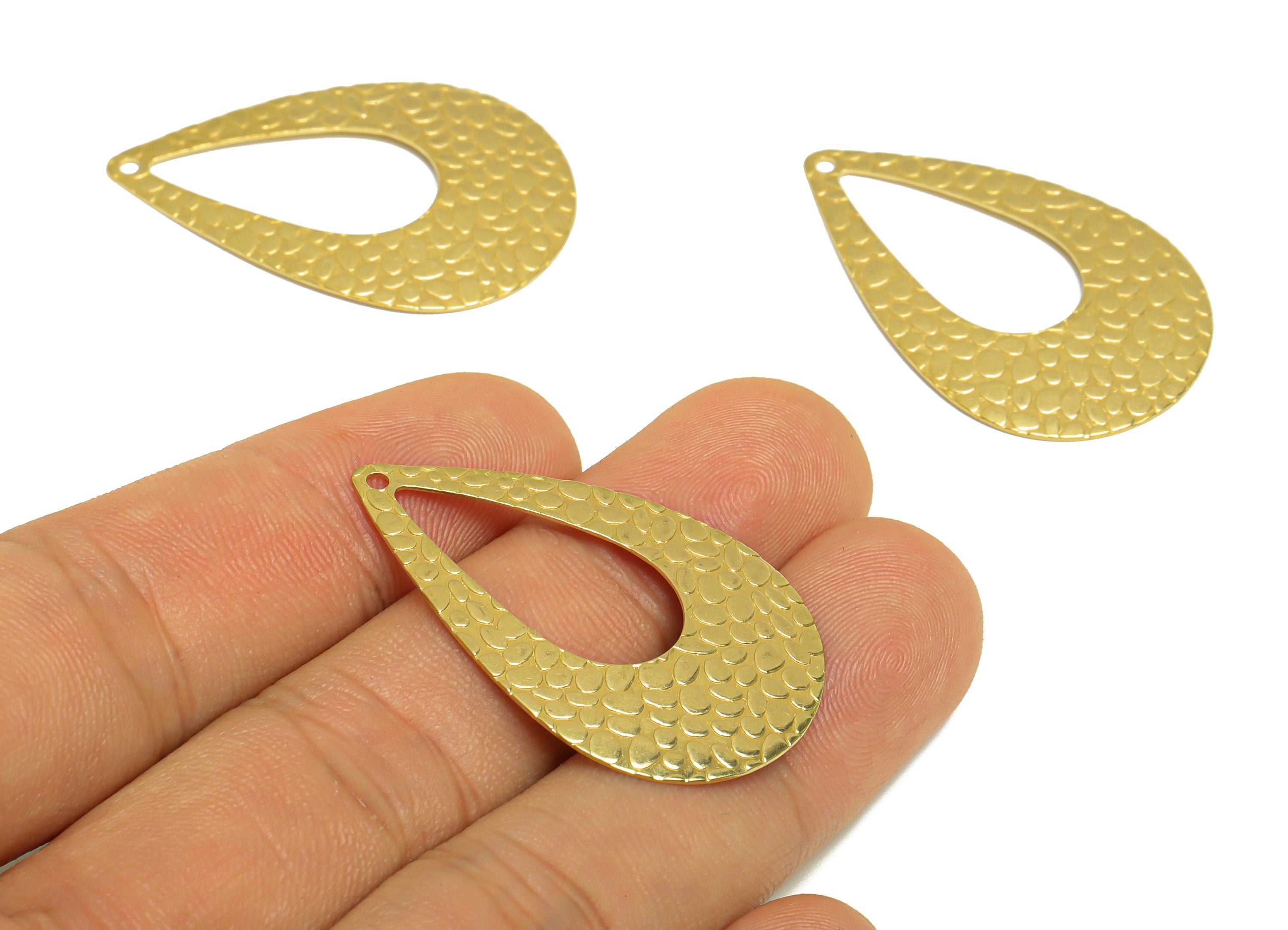 Brass Drop Earring Charm - Raw Brass Teardrop Earring Charm - Brass Textured Drop Pendant - For Necklace - 38x24x1.02mm - PP10288 - DOMEDBAZAAR