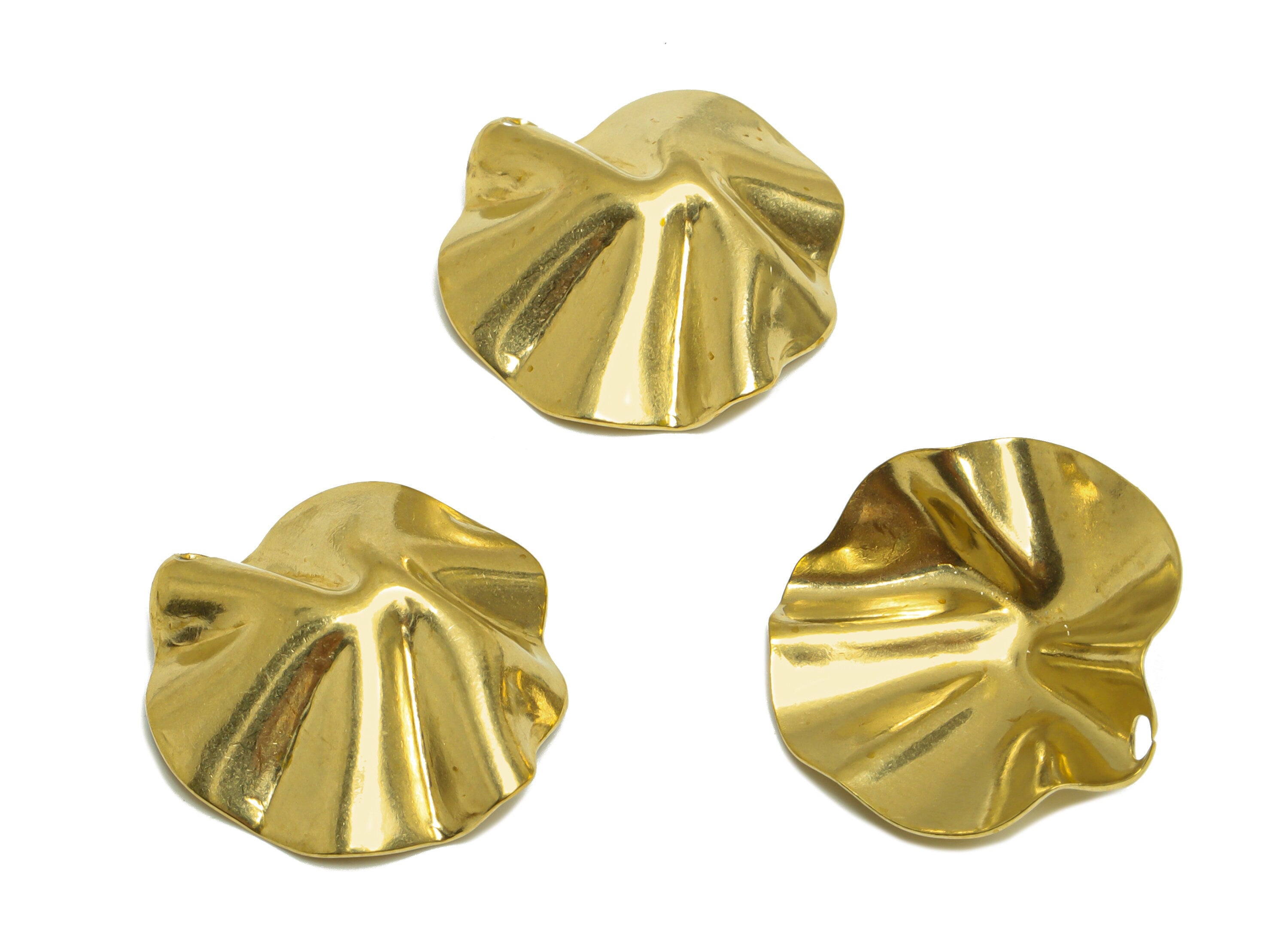 Brass Wavy Round Earring Charm - Raw Brass Sunken Circle Earring Charm - Irregular Geometry Pendant - For Necklace - 23x22x5mm - PP10199 - DOMEDBAZAAR