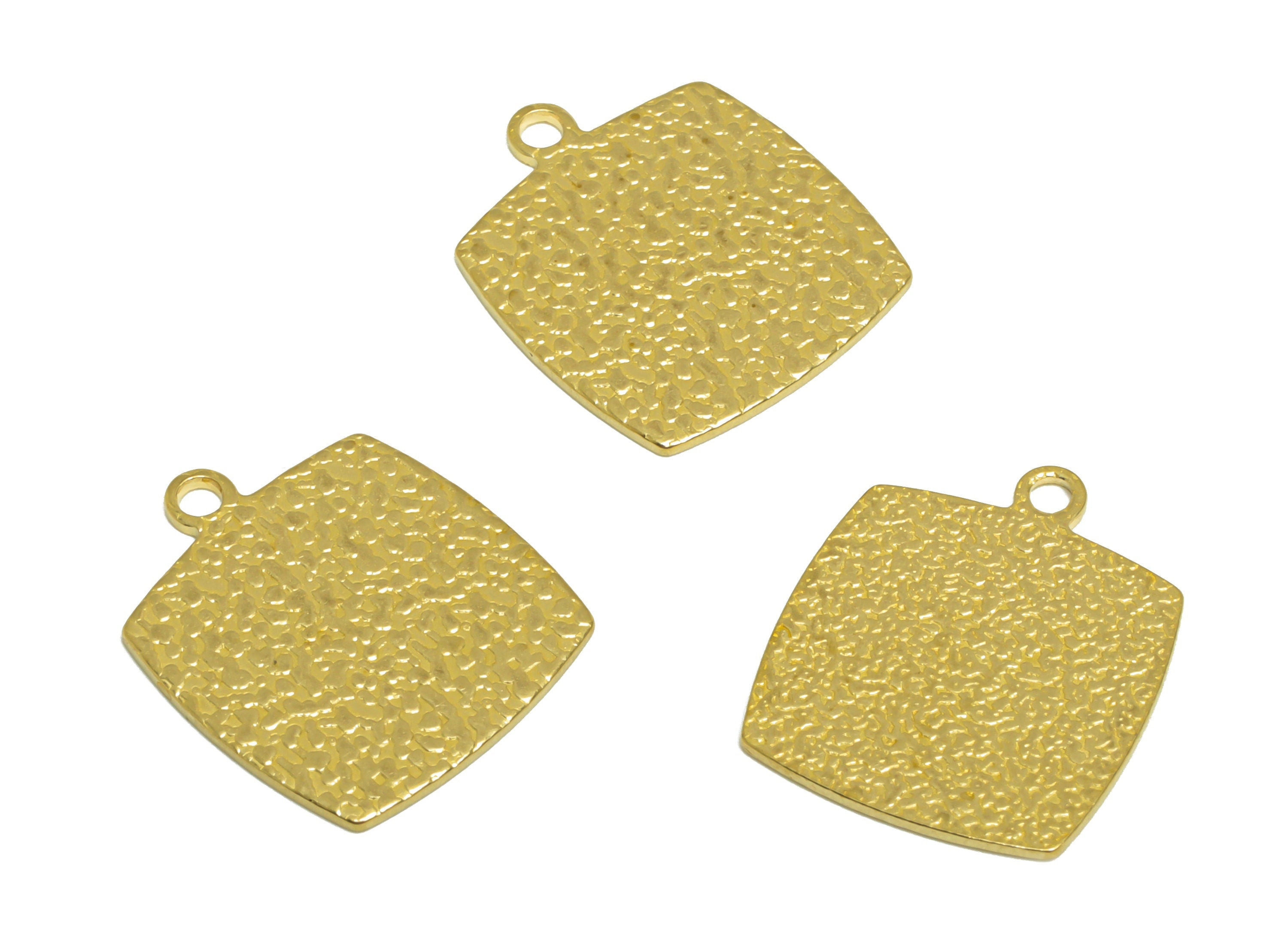 Brass Square Earring Charm - Raw Brass Textured Square Earring Charm - Brass Antique Vintage Pendant - For Necklace - 18.2x15x1mm - PP10287 - DOMEDBAZAAR