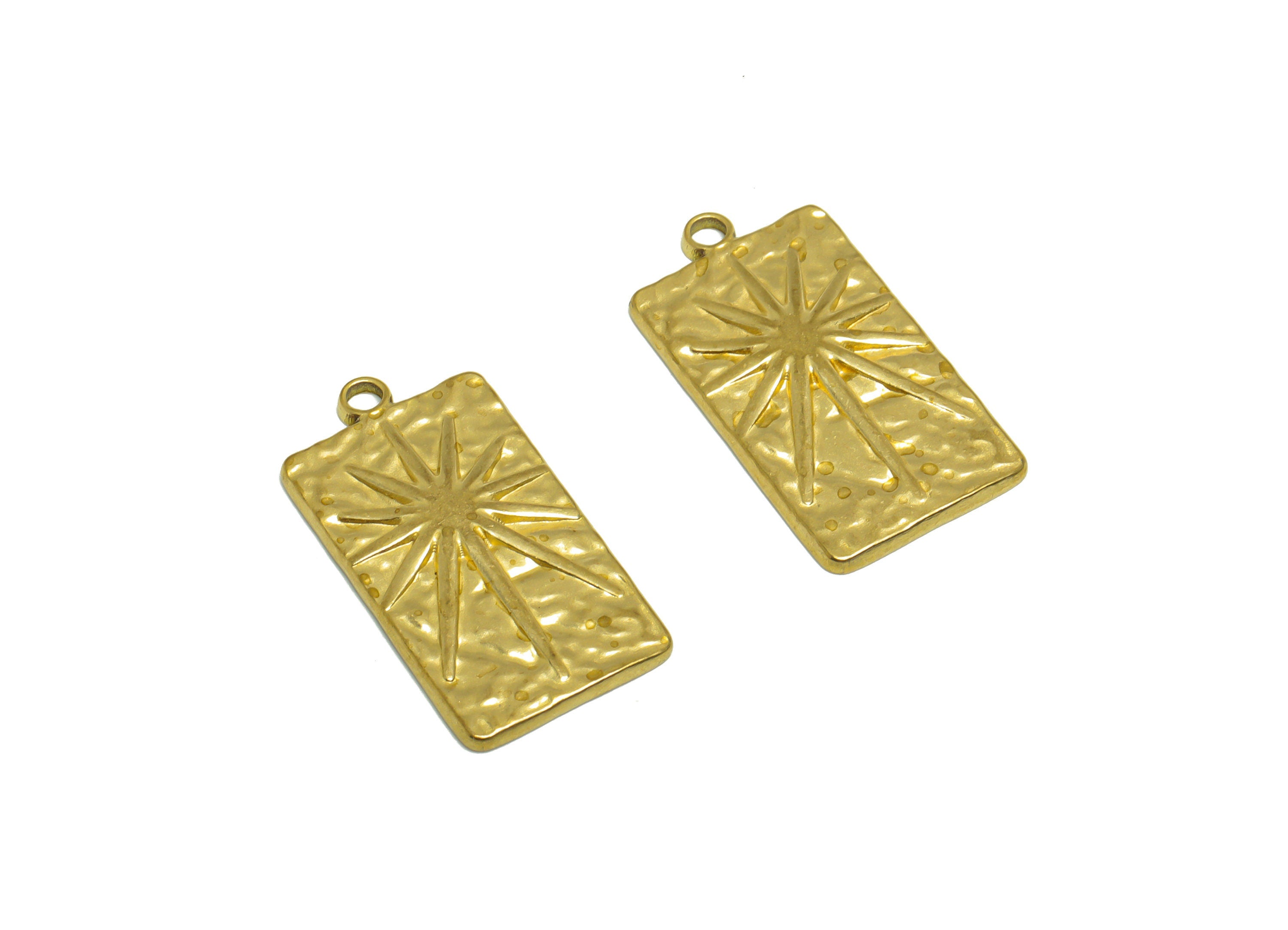 Brass Star Earring Charm - Raw Brass Textured Rectangle Earring Charm - Brass Antique Vintage Pendant - For Necklace - 25x13x2mm - PP10174 - DOMEDBAZAAR