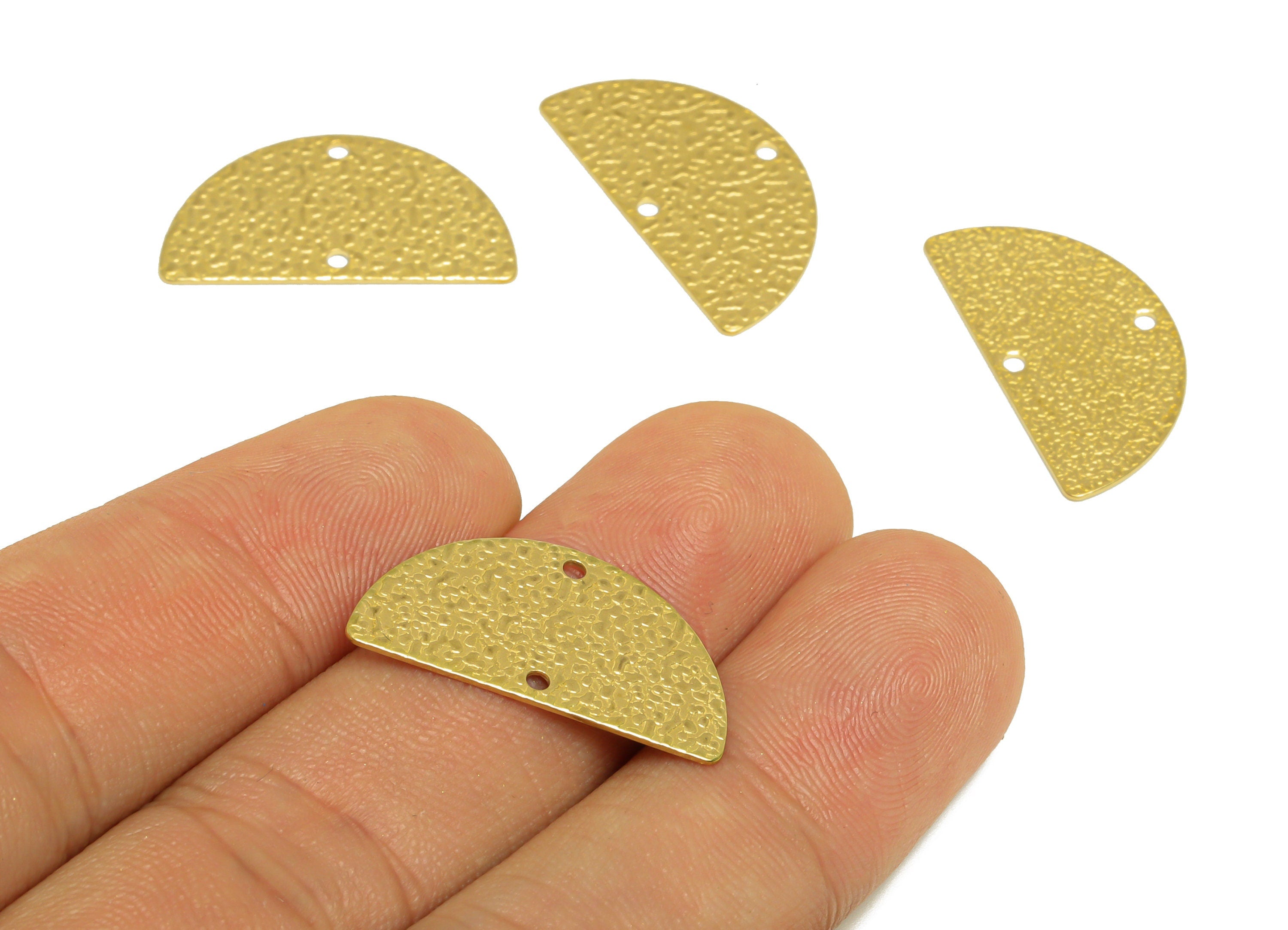 Half Moon Earring Connector - Raw Brass Textured Semi Circle Earring Charm - Brass Half Moon Pendant - Earring Finding - 24x13x1mm - PP10212 - DOMEDBAZAAR