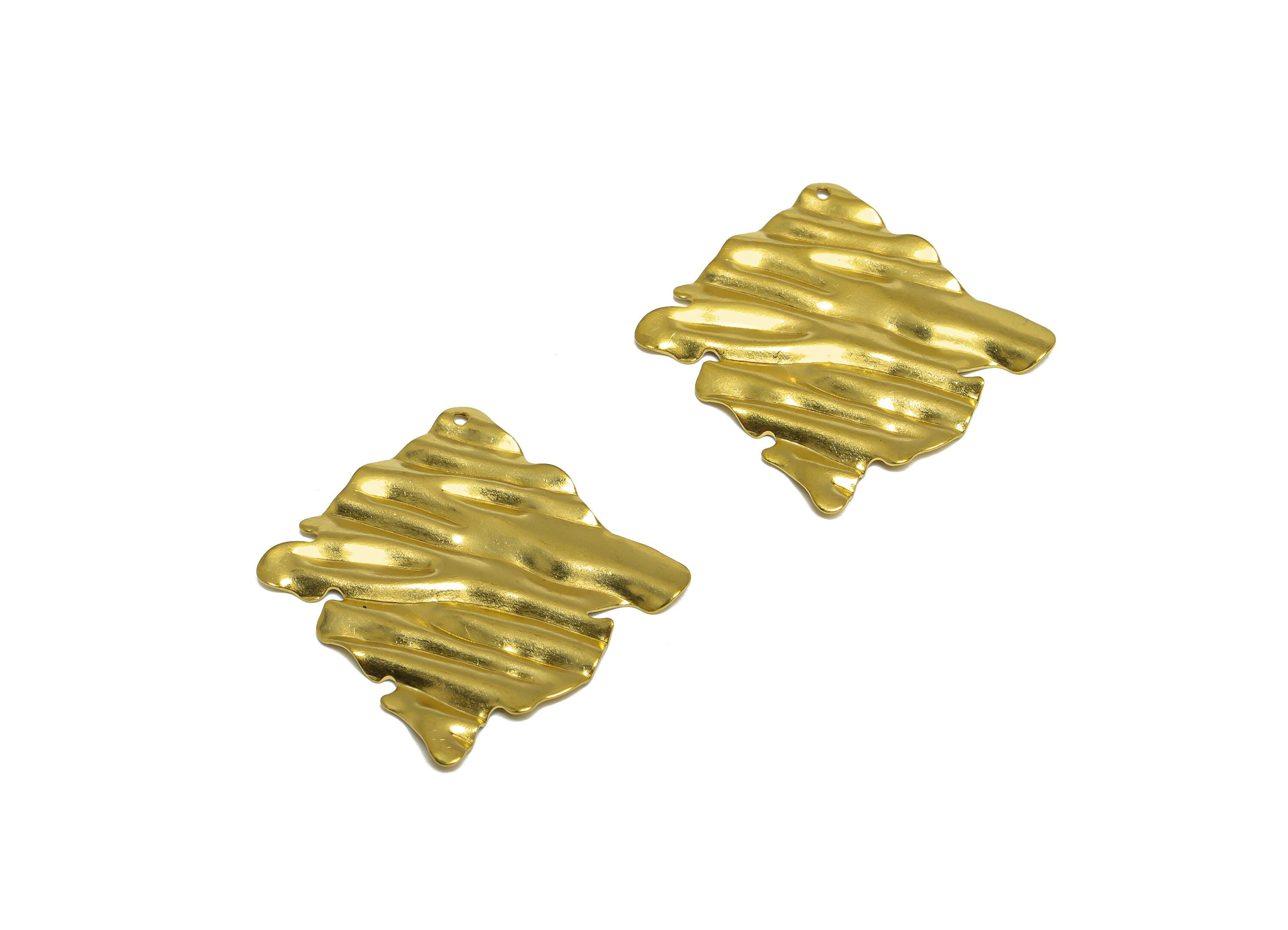 Brass Square Earring Charm - Raw Brass Wavy Square Earring Charm - Brass Wavy Pendant - Irregular Charm - 42.2x41x1.43mm - PP10240 - DOMEDBAZAAR