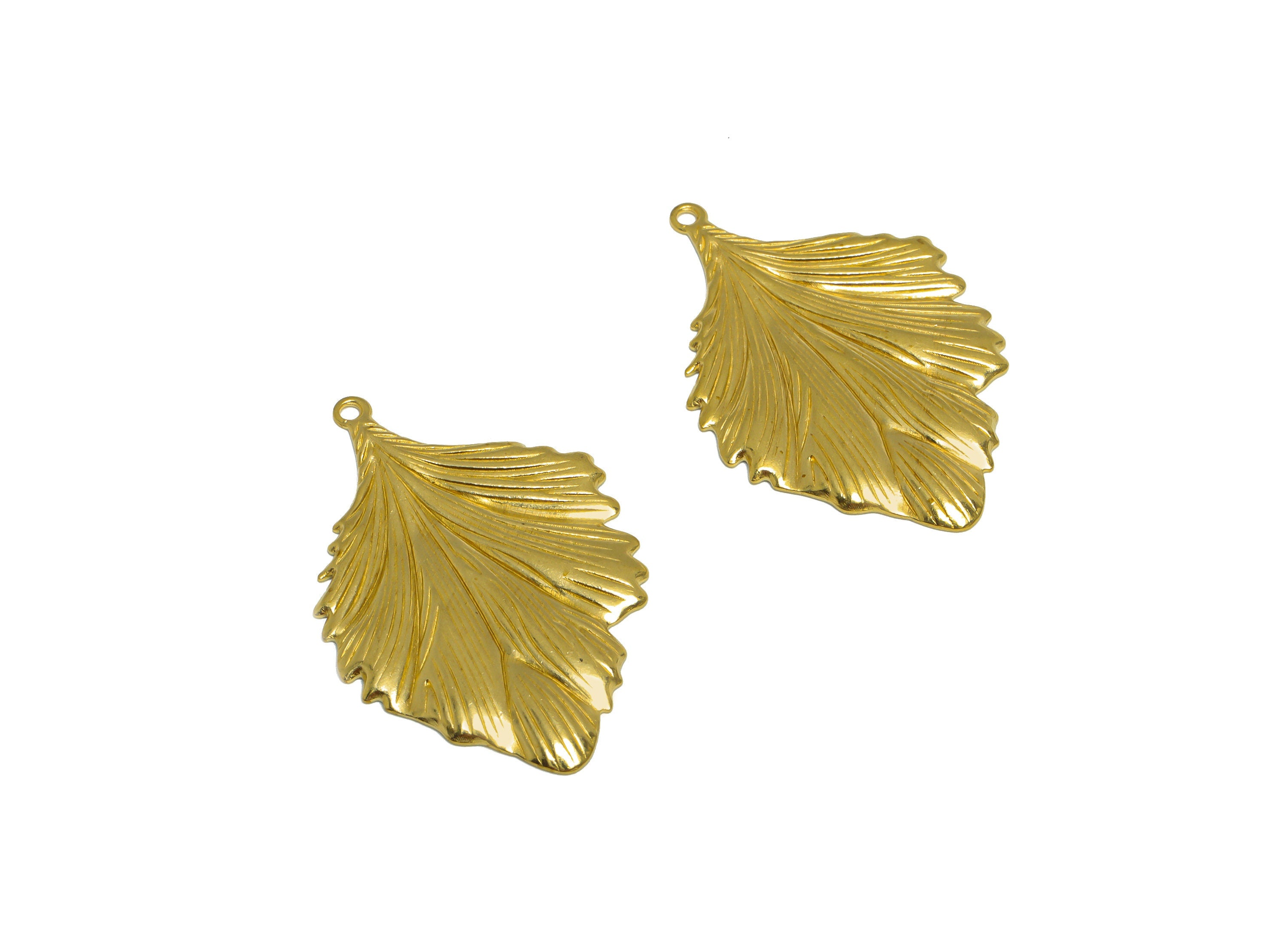 Brass Leaf Earring Charm - Raw Brass Textured Leaf Earring Charm - Brass Botanical Pendant - Brass Elm Charm - 37.2x24x1.7mm - PP10246 - DOMEDBAZAAR