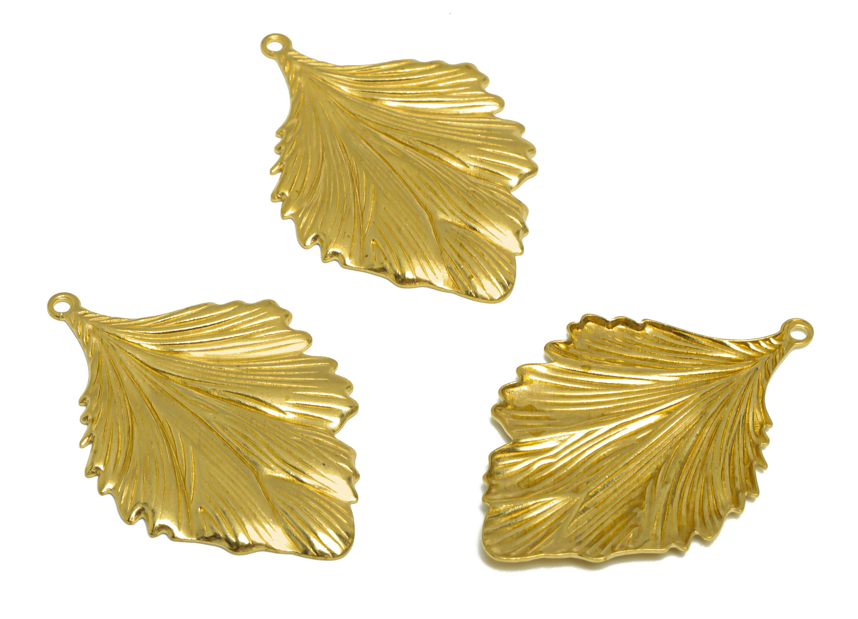 Brass Leaf Earring Charm - Raw Brass Textured Leaf Earring Charm - Brass Botanical Pendant - Brass Elm Charm - 37.2x24x1.7mm - PP10246 - DOMEDBAZAAR
