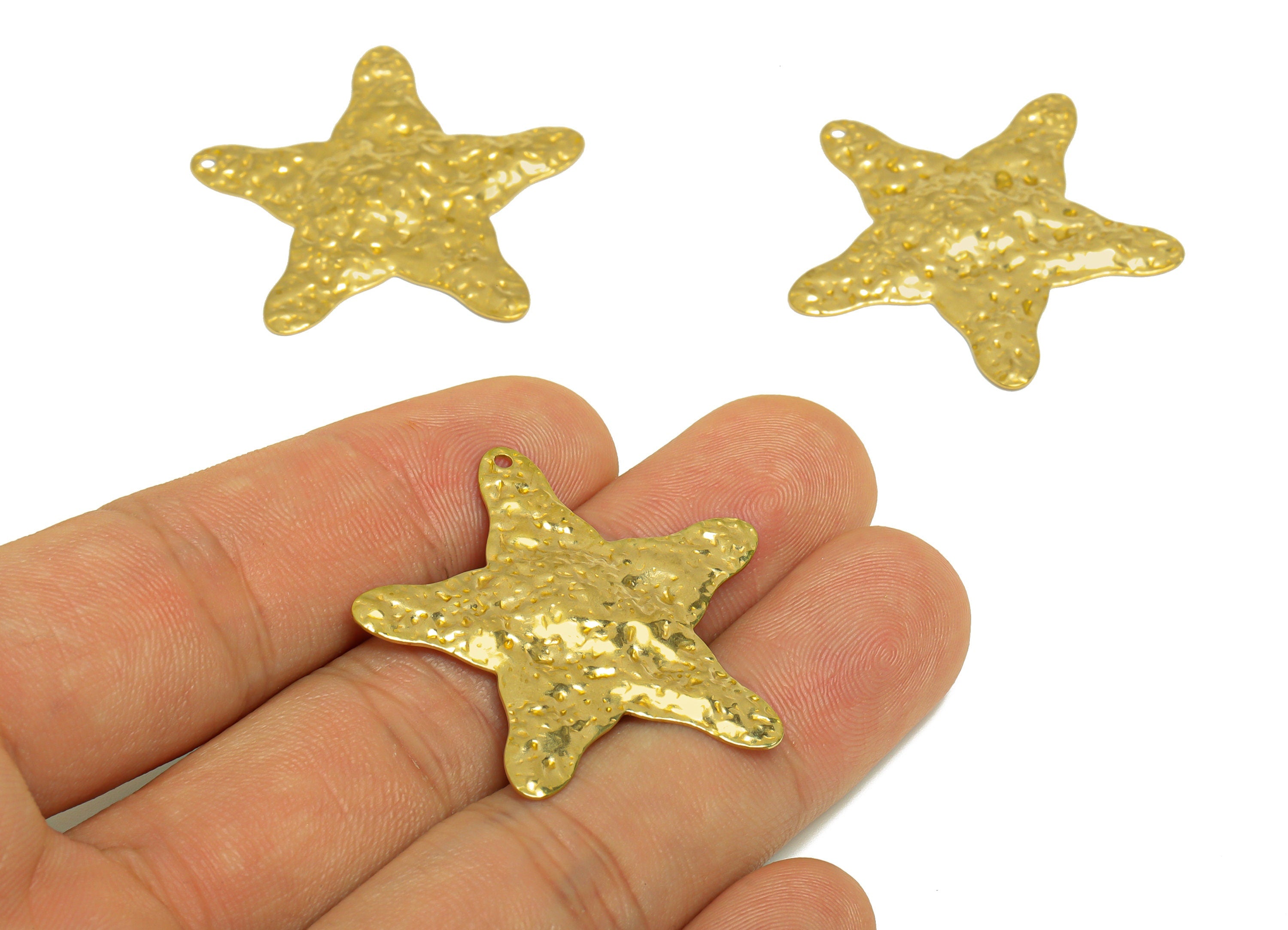 Brass Star Earring Charm - Raw Brass Textured Star Earring Charm - Brass Starfish Pendant - Brass Hammered Star - 36x36x1.8mm - PP10248 - DOMEDBAZAAR