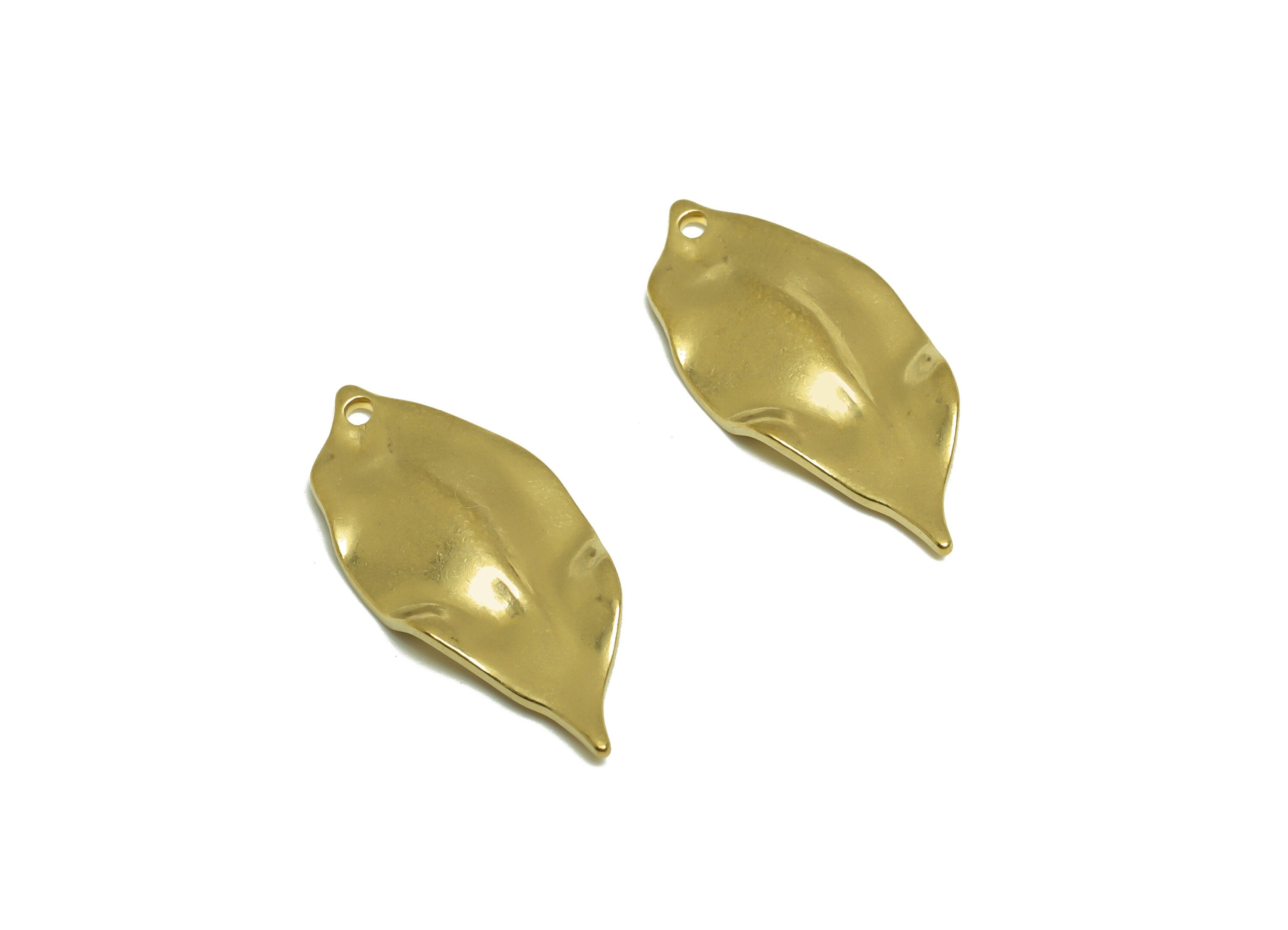 Brass Leaf Earring Charm - Raw Brass Wavy Leaf Earring Charm - Brass Botanical Pendant - Brass Wavy Charm - 27x12.2x2.1mm - PP10228 - DOMEDBAZAAR