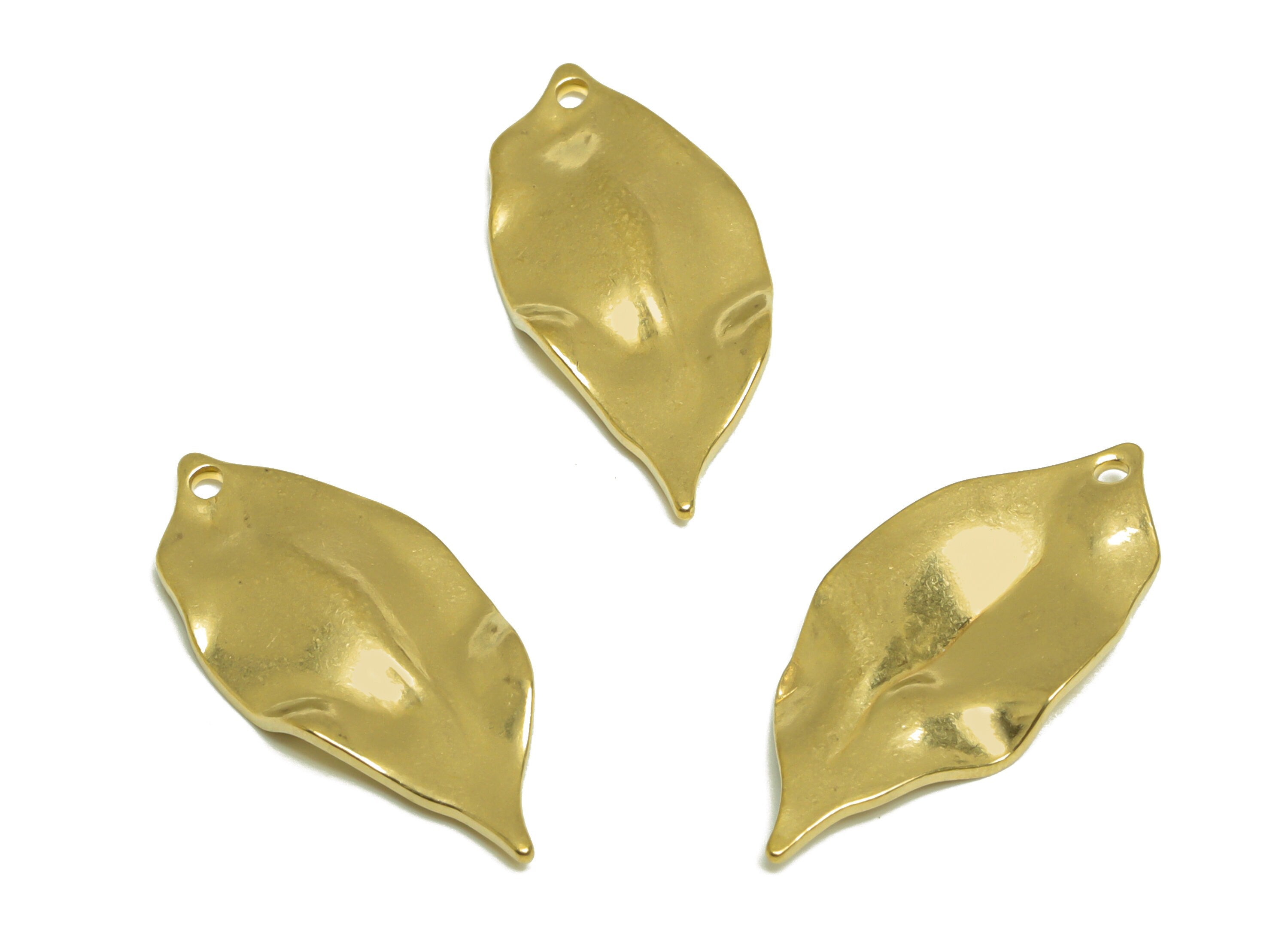 Brass Leaf Earring Charm - Raw Brass Wavy Leaf Earring Charm - Brass Botanical Pendant - Brass Wavy Charm - 27x12.2x2.1mm - PP10228 - DOMEDBAZAAR