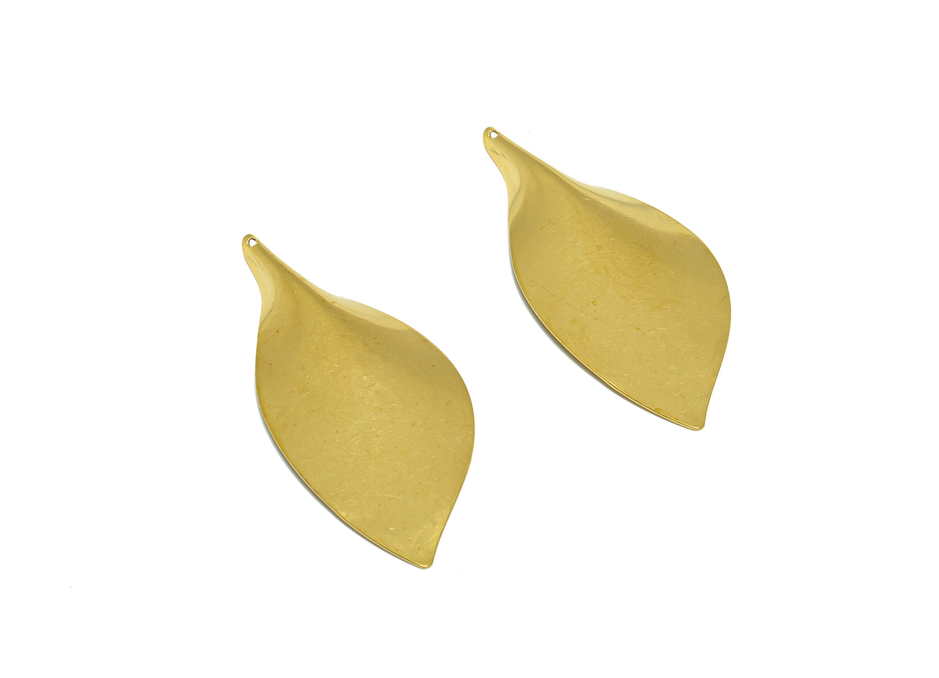 Brass Leaf Earring Charm - Raw Brass Gold Leaf Earring Charm - Brass Botanical Pendant - Brass Leaf Charms - 56x26x3.9mm - PP10257 - DOMEDBAZAAR