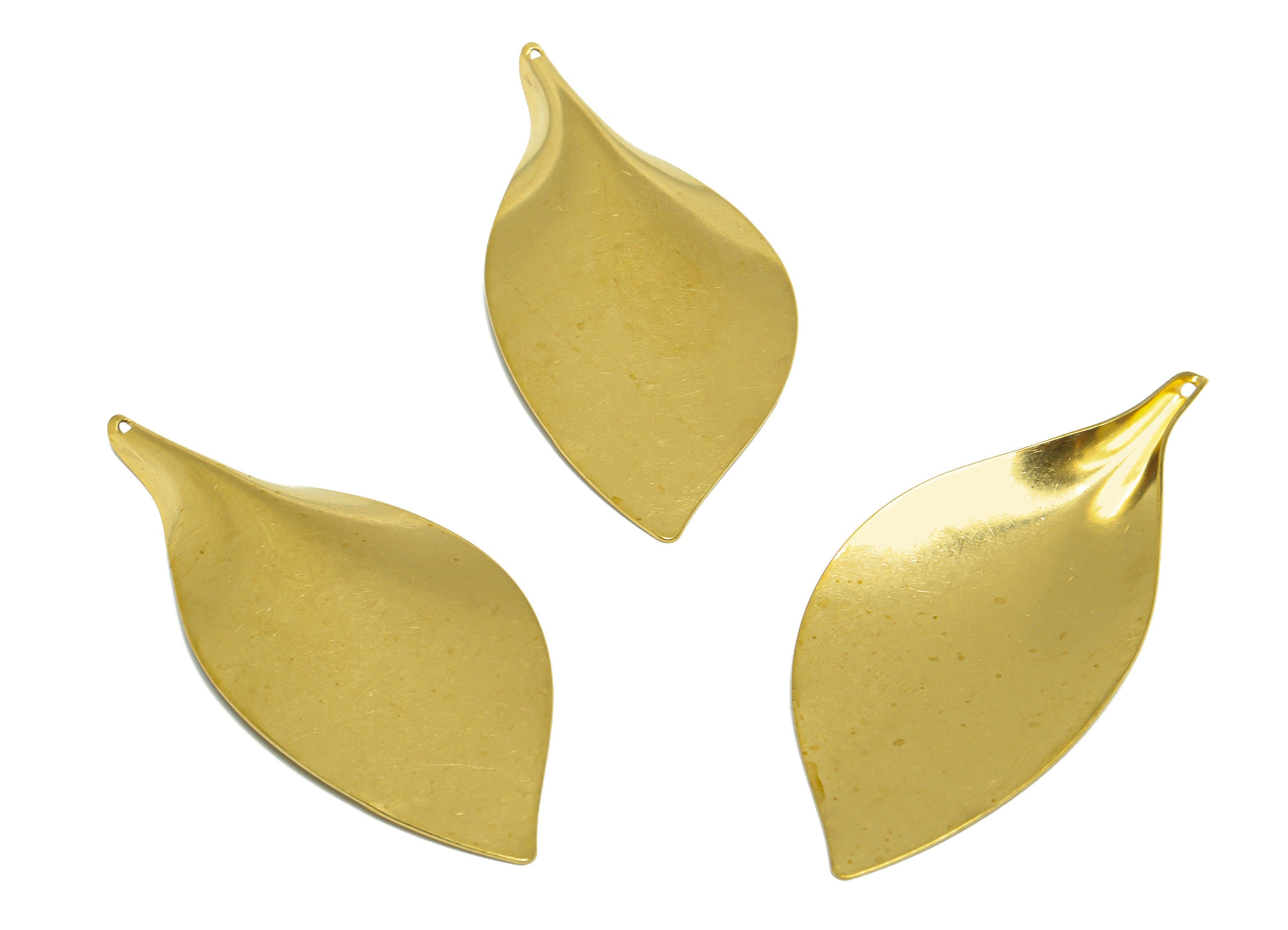Brass Leaf Earring Charm - Raw Brass Gold Leaf Earring Charm - Brass Botanical Pendant - Brass Leaf Charms - 56x26x3.9mm - PP10257 - DOMEDBAZAAR
