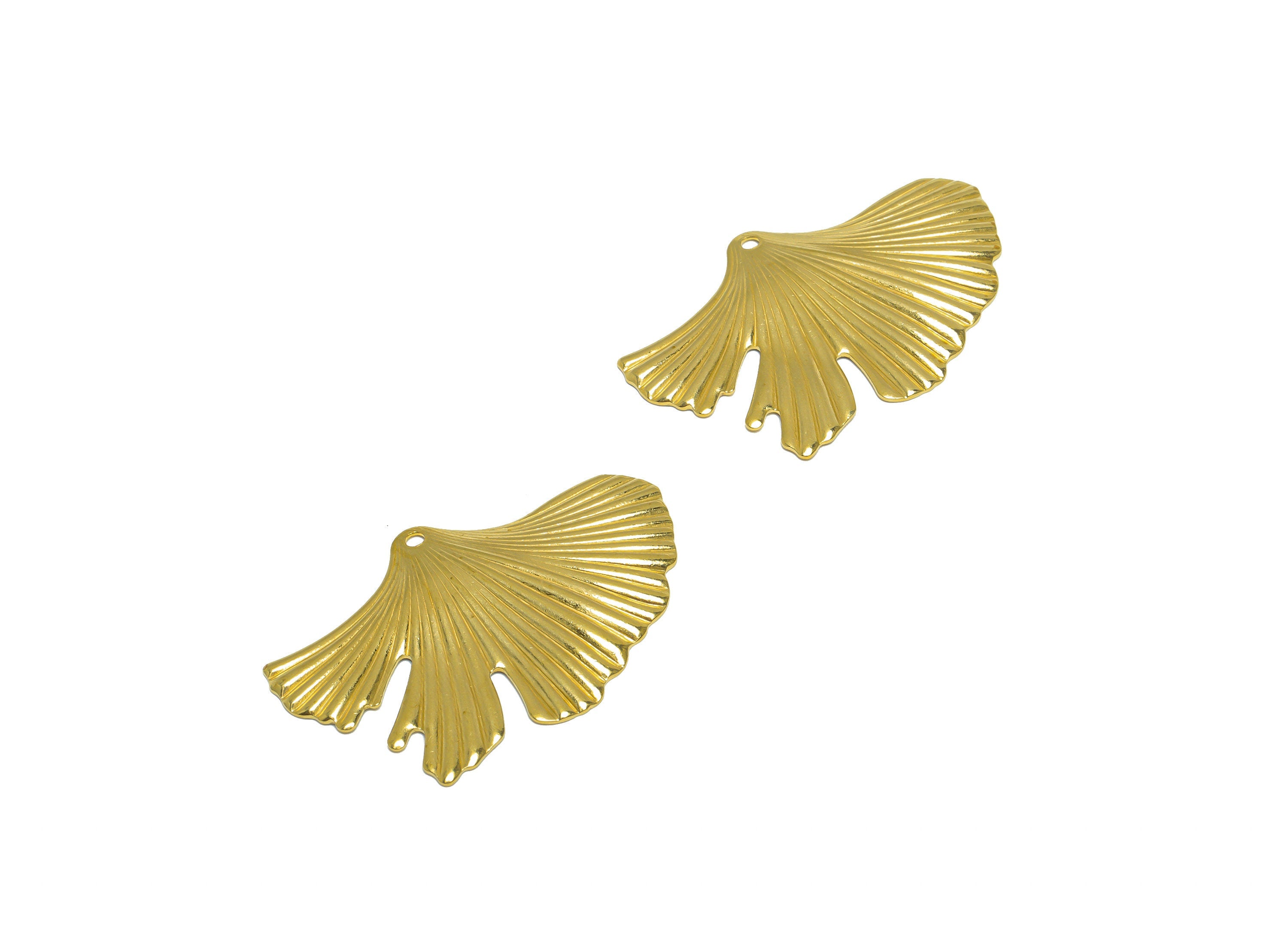 Brass Ginkgo Leaf Earring Charm - Raw Brass Textured  Leaf Earring Charm - Brass lotus leaf Pendant - Botanical Charms - 32x21x1mm - PP10299 - DOMEDBAZAAR