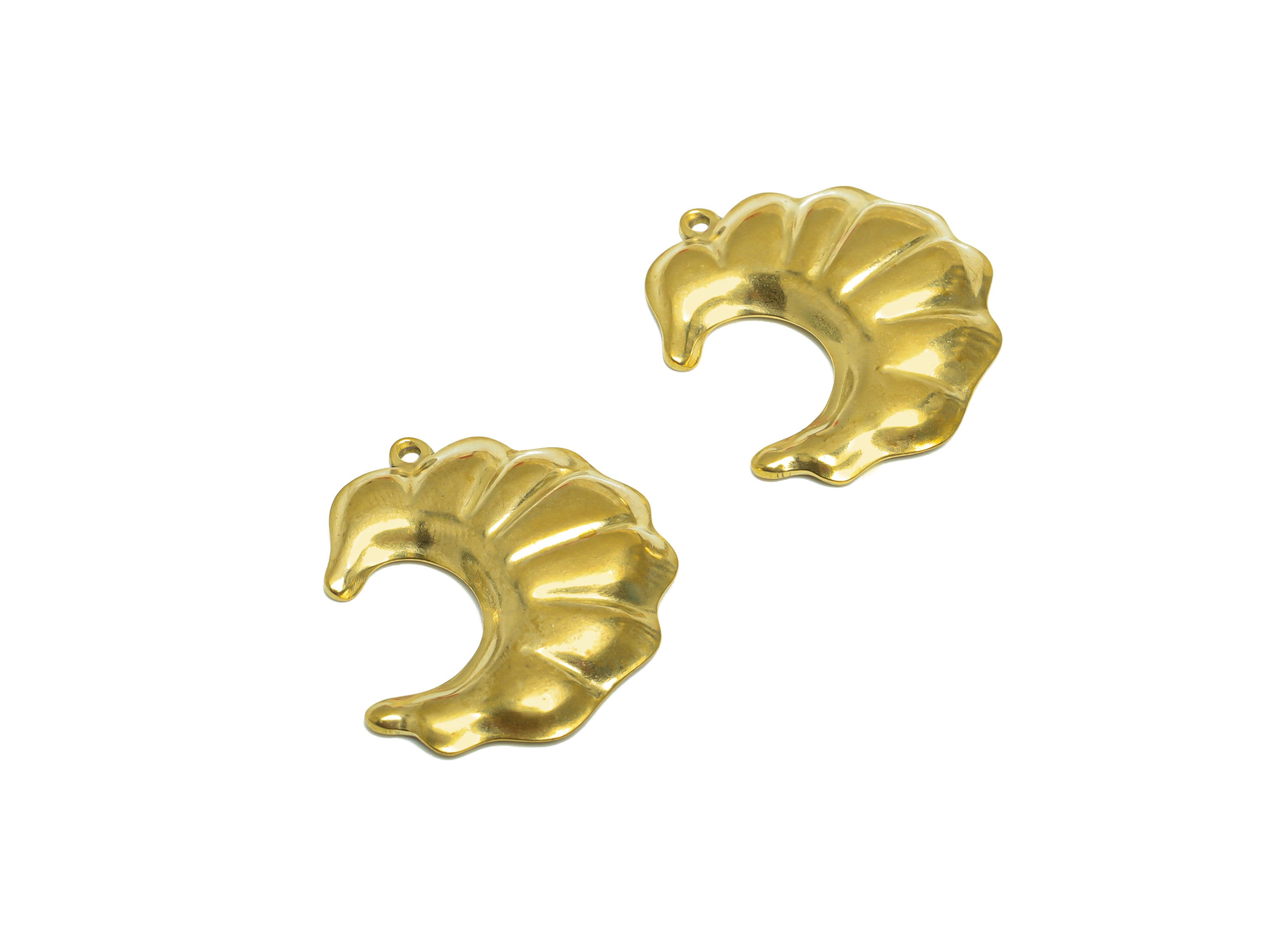 Brass Seashell Earring Charm - Raw Brass Abstract Crescent Earring Charm - Brass Moon Pendant - Irregular Charms - 27.3x23.4x3.6mm - PP10188 - DOMEDBAZAAR
