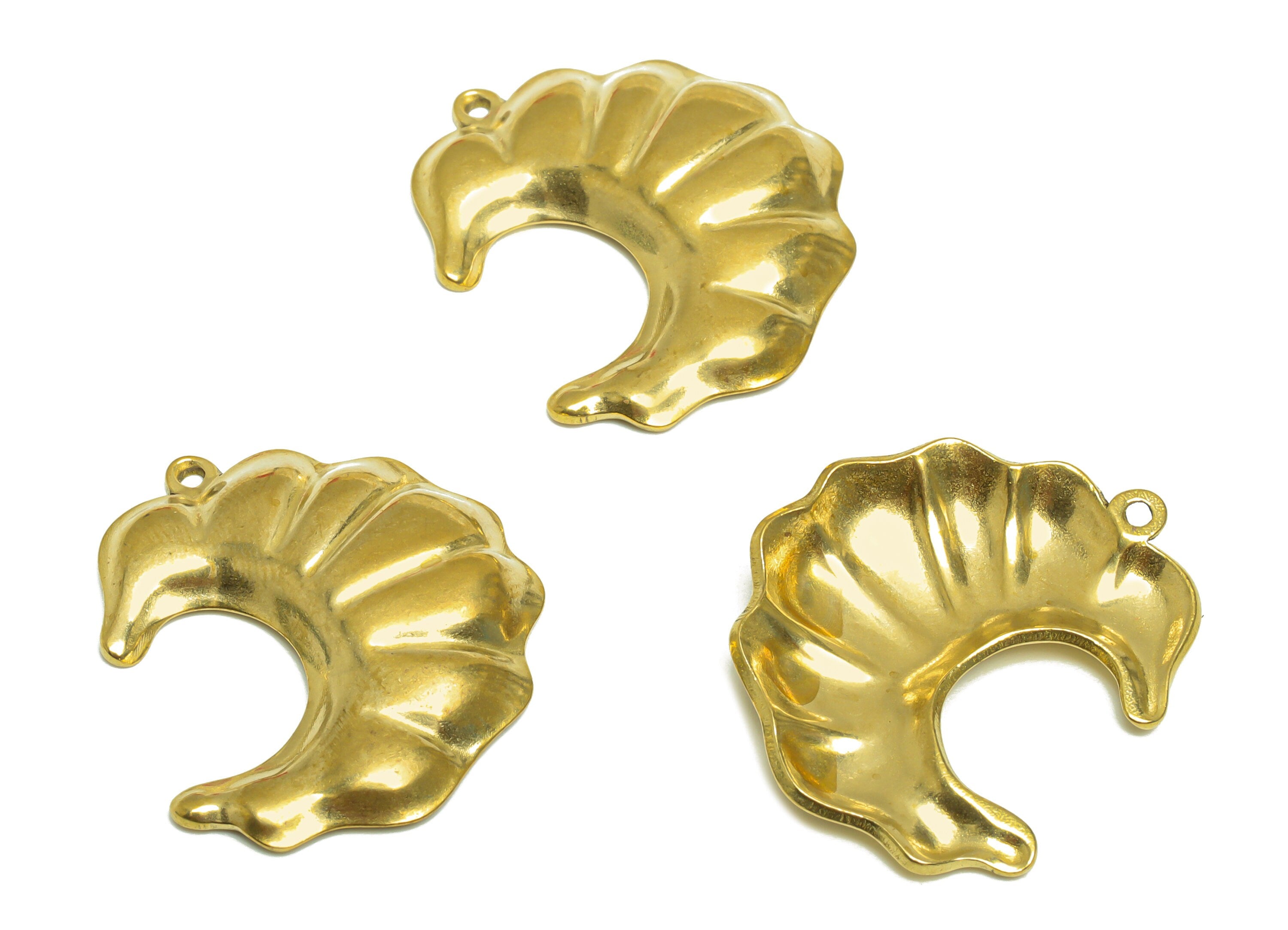 Brass Seashell Earring Charm - Raw Brass Abstract Crescent Earring Charm - Brass Moon Pendant - Irregular Charms - 27.3x23.4x3.6mm - PP10188 - DOMEDBAZAAR