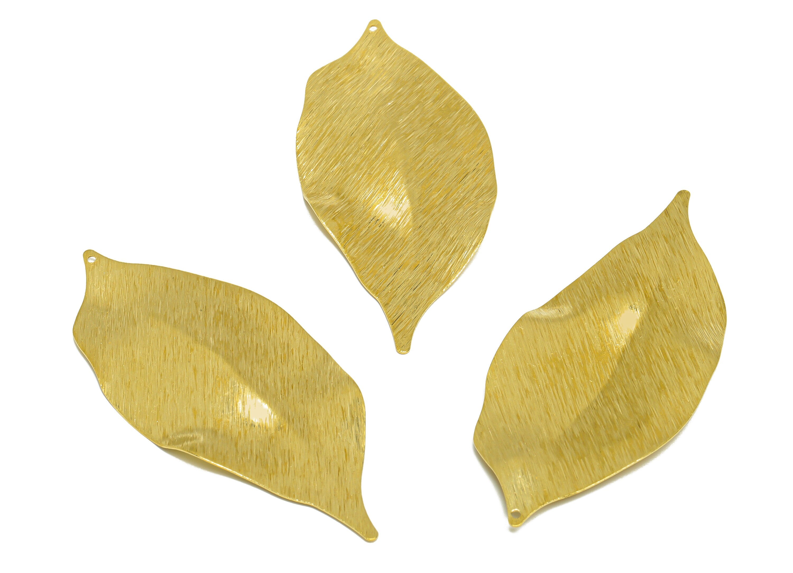Brass Leaf Earring Charm - Raw Brass Wavy Leaf Earring Charm - Brass Botanical Pendant - Brass Textured Charm - 81x35x4.12mm - PP10252 - DOMEDBAZAAR