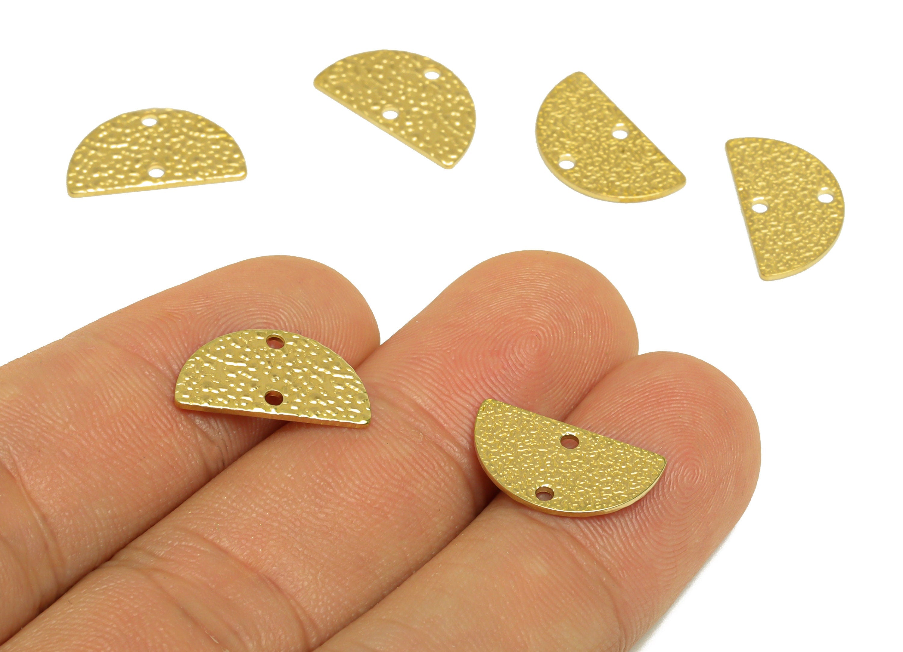 Brass Half Moon Earring Connector - Raw Brass Textured Semi Circle Earring Charm - Brass Textured Half Moon Pendant - 16x9.06x1mm - PP10215 - DOMEDBAZAAR