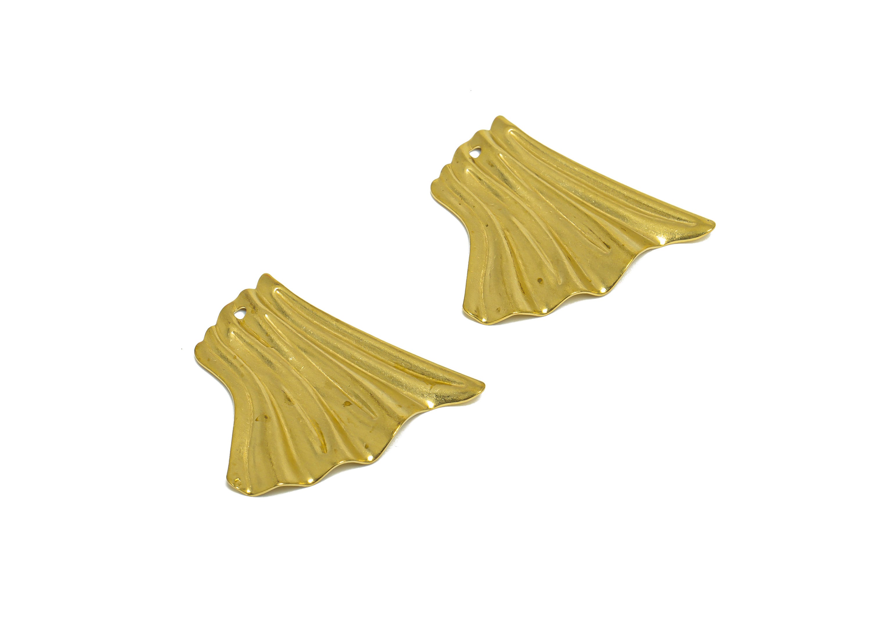 Brass Fold Earring Charm - Raw Brass Wavy Geometry Earring Charm - Brass Irregular Pendant - Earring Finding - 30x29.8x2.3mm - PP10210 - DOMEDBAZAAR