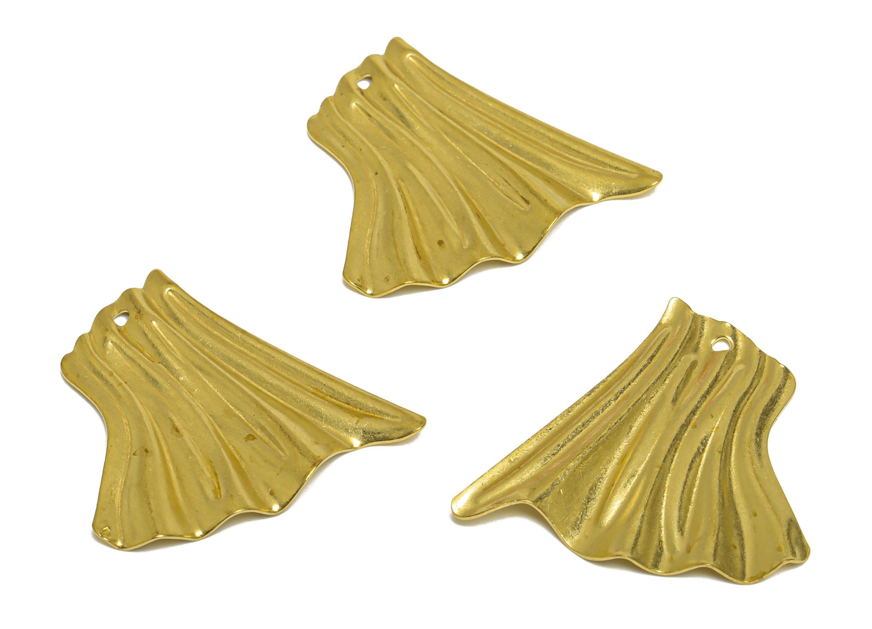 Brass Fold Earring Charm - Raw Brass Wavy Geometry Earring Charm - Brass Irregular Pendant - Earring Finding - 30x29.8x2.3mm - PP10210 - DOMEDBAZAAR