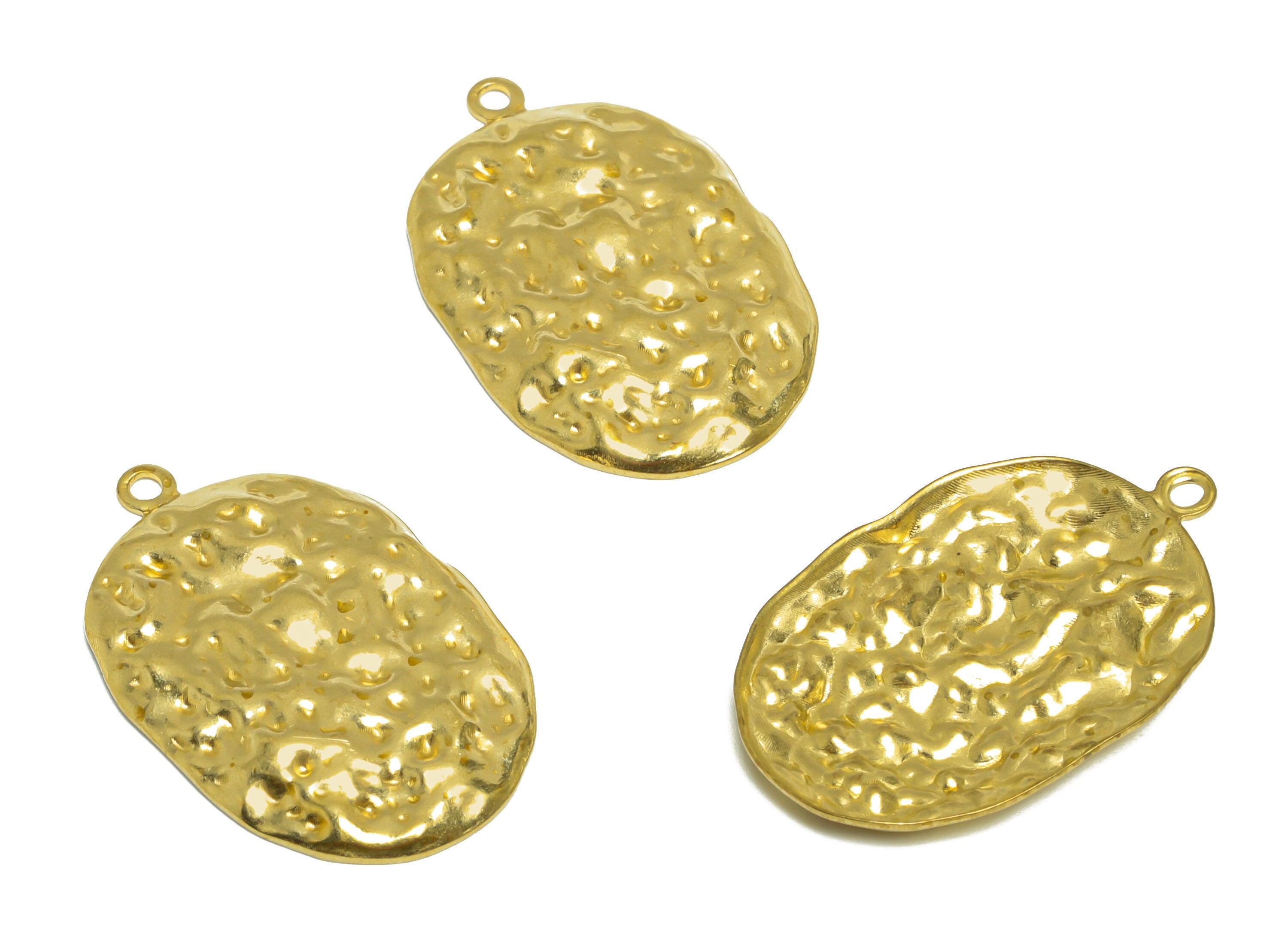 Hammered Oval Earring Charm - Raw Brass Geometry Earring Charm - Brass Hammered Oval Pendant - Earring Finding - 28x17.7x2mm - PP10302 - DOMEDBAZAAR