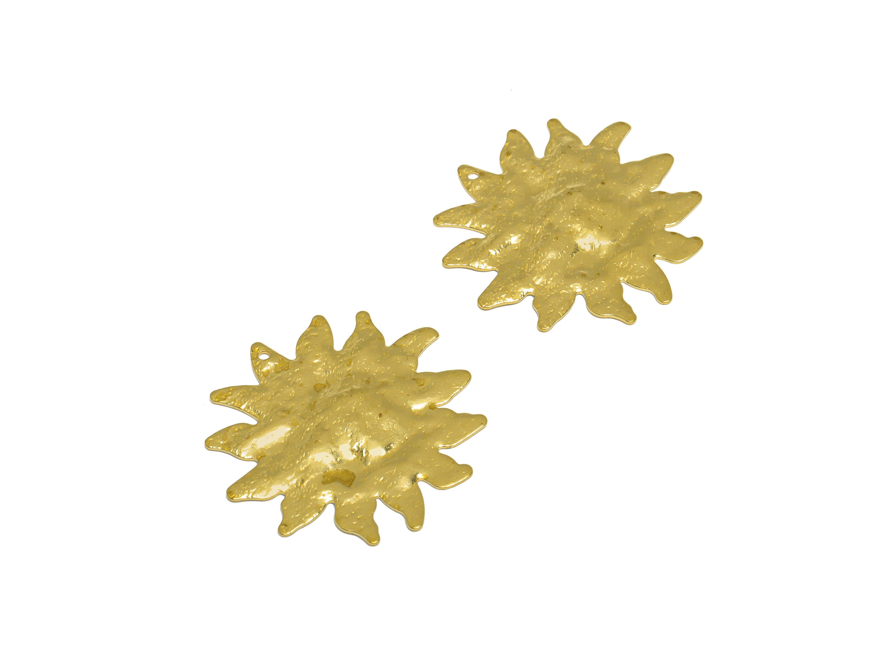 Hammered Sun Earring Charm - Raw Brass Sunshine Earring Charm - Brass Hammered Sun Pendant - Earring Finding - 31.5x30.3x1.56mm - PP10237 - DOMEDBAZAAR