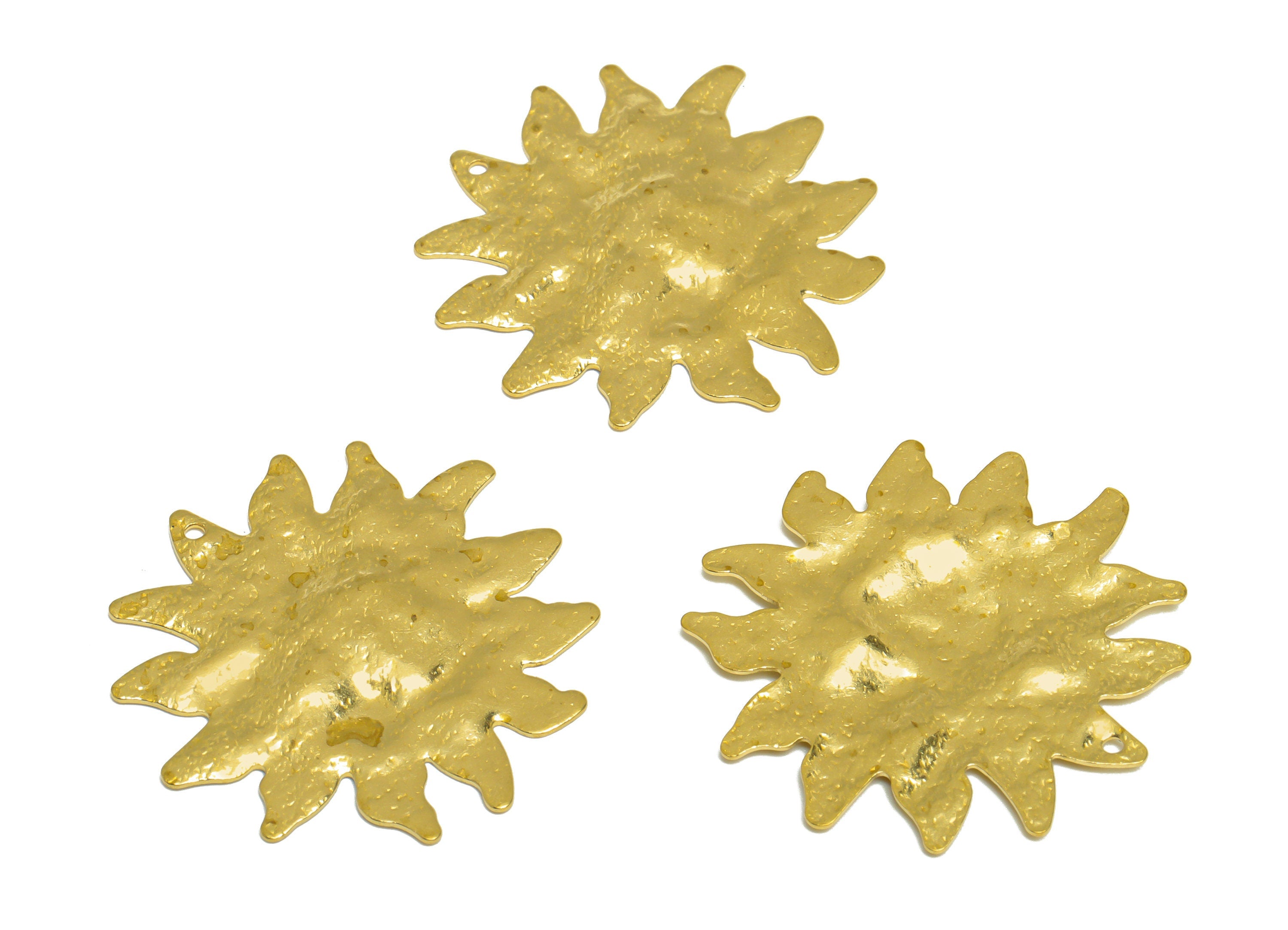 Hammered Sun Earring Charm - Raw Brass Sunshine Earring Charm - Brass Hammered Sun Pendant - Earring Finding - 31.5x30.3x1.56mm - PP10237 - DOMEDBAZAAR