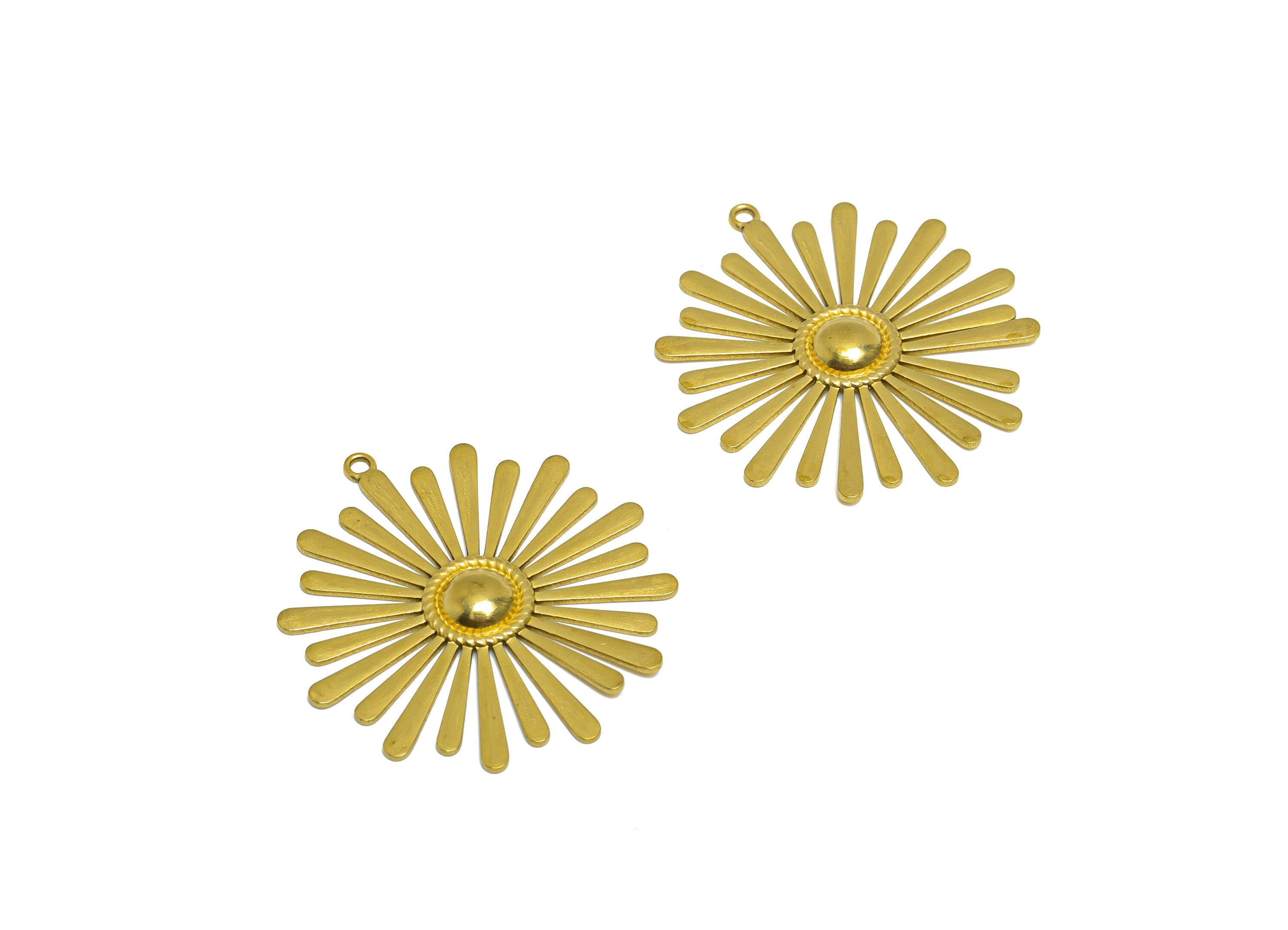 Brass Flower Earring Charm - Raw Brass Daisy Earring Charm - Brass Botanical Pendant - For Necklace - 37x34.3x2.73mm - PP10187 - DOMEDBAZAAR