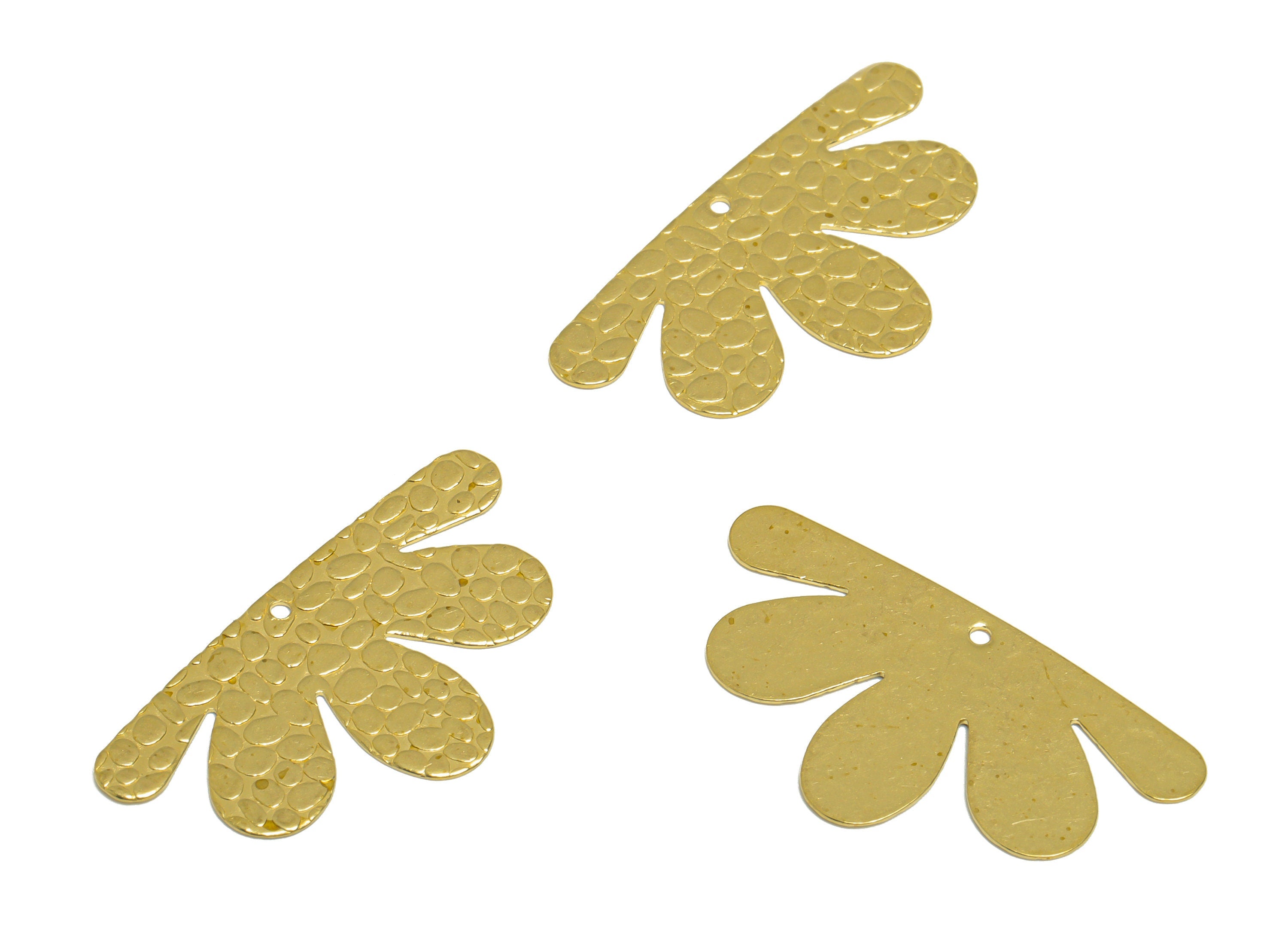 Brass Half Flower Earring Charm- Raw Brass Textured Flower Earring Charm - Textured Earring Charm - Earring Finding - 34x18x0.53mm - PP10194 - DOMEDBAZAAR