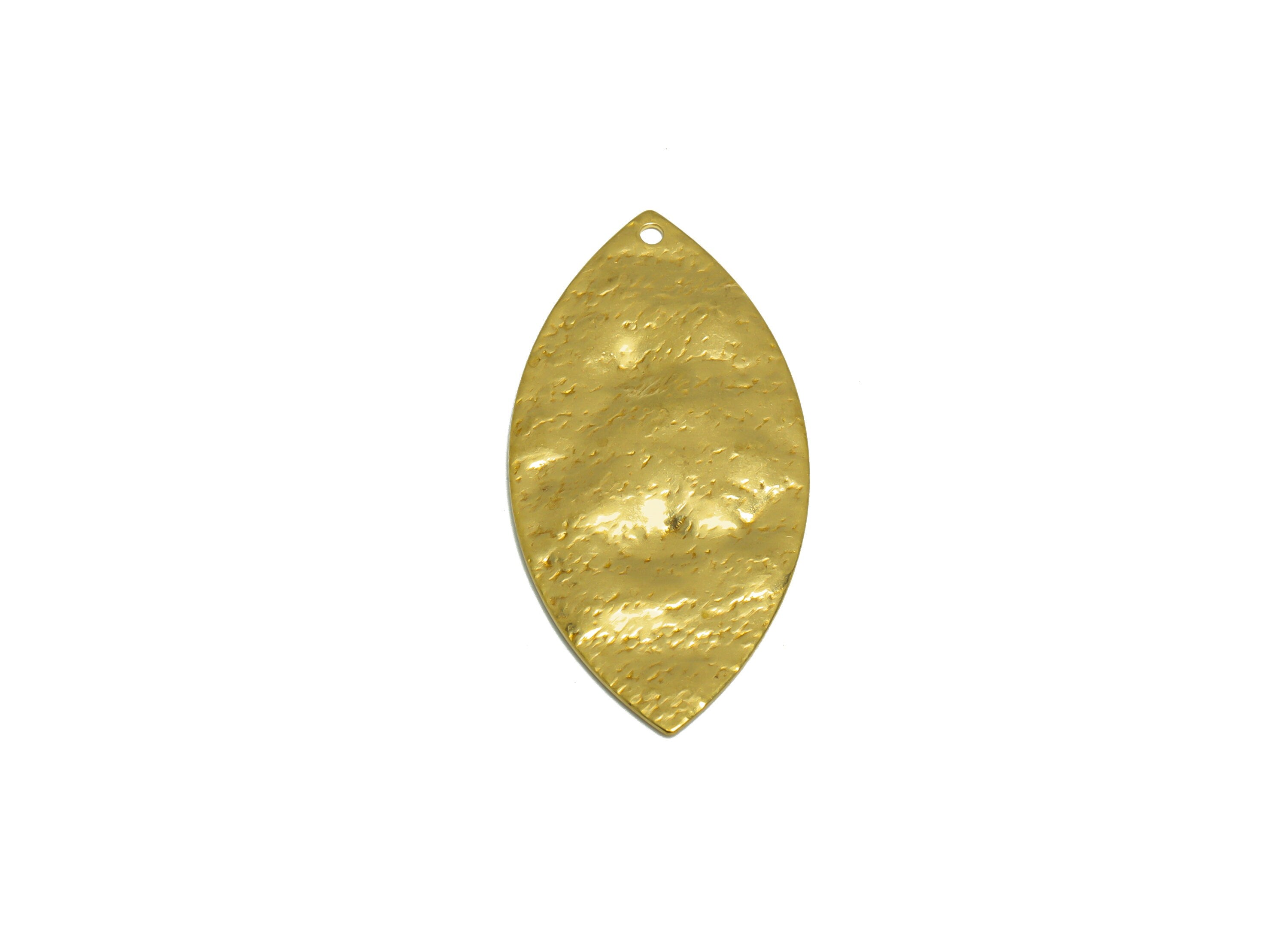 Brass Marquise Earring Charm - Raw Brass Hammered Marquise Earring Charm - Brass Textured Geometry Earring Charm - 35x17x1.2mm - PP10239 - DOMEDBAZAAR