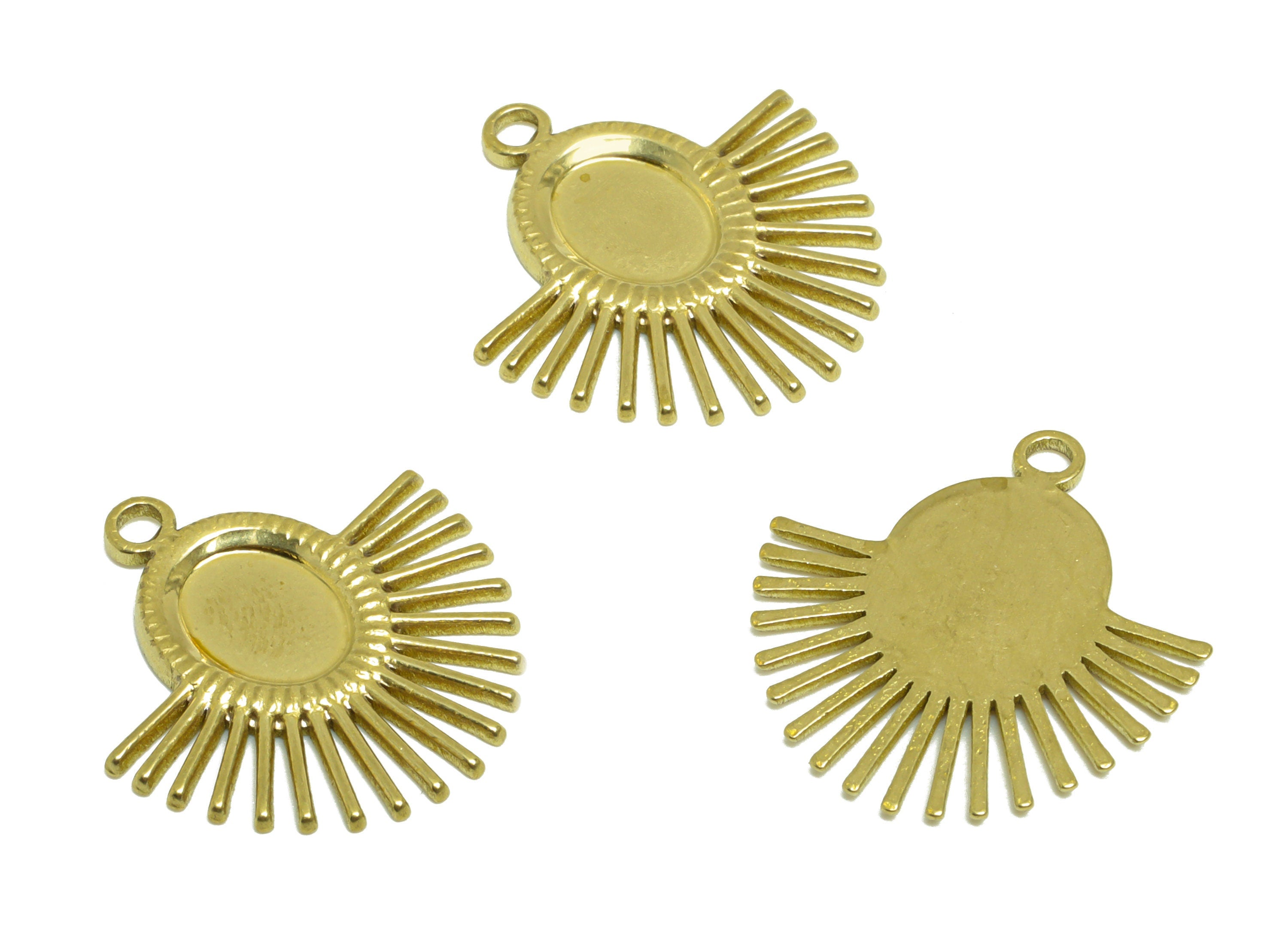 Brass Oval Earring Charm- Raw Brass Sun Antique Vintage Charm - Brass Sunshine Pendant For Diamond - For Necklace - 21.1x20.2x1mm - PP10170 - DOMEDBAZAAR