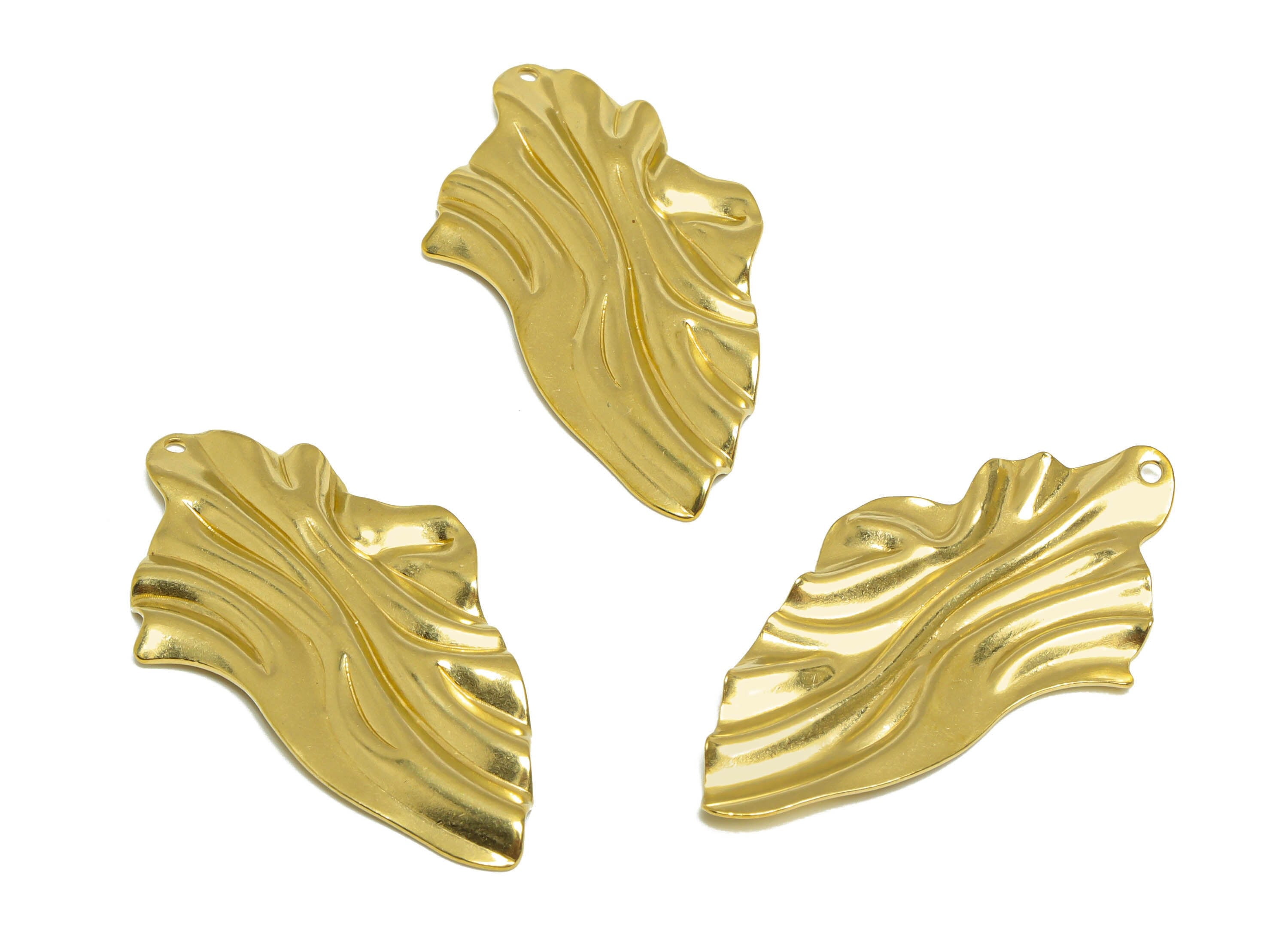 Brass Wavy Earring Charm - Raw Brass Irregular Earring Charm - Brass Abstract Earring Charm - Earring Finding - 45x24.5x1.7mm - PP10193 - DOMEDBAZAAR