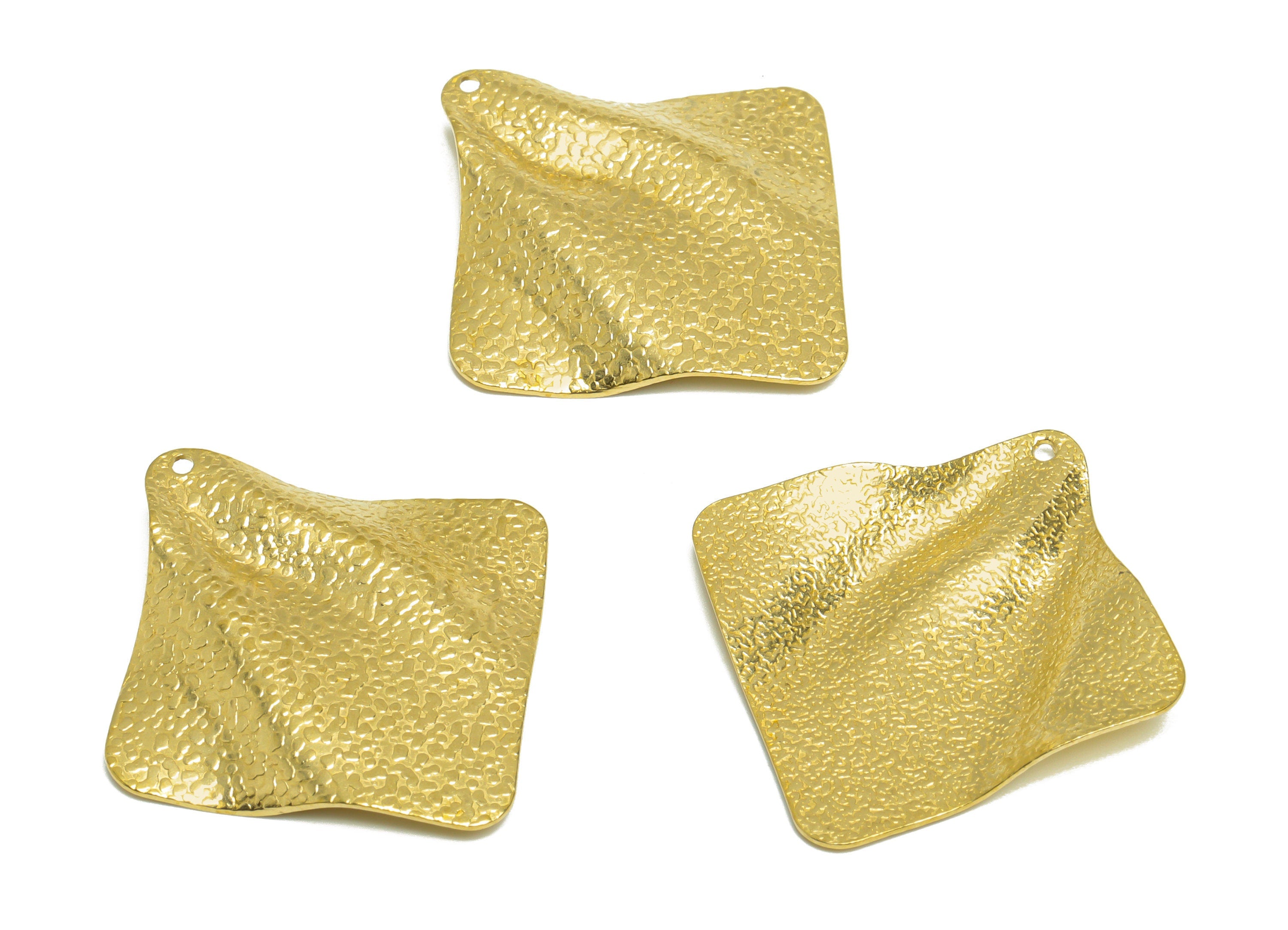 Brass Square Earring Connector - Raw Brass Wavy Square Earring Charm - Textured Geometry Pendant - Earring Finding - 34.5x33x3.3mm - PP10245 - DOMEDBAZAAR
