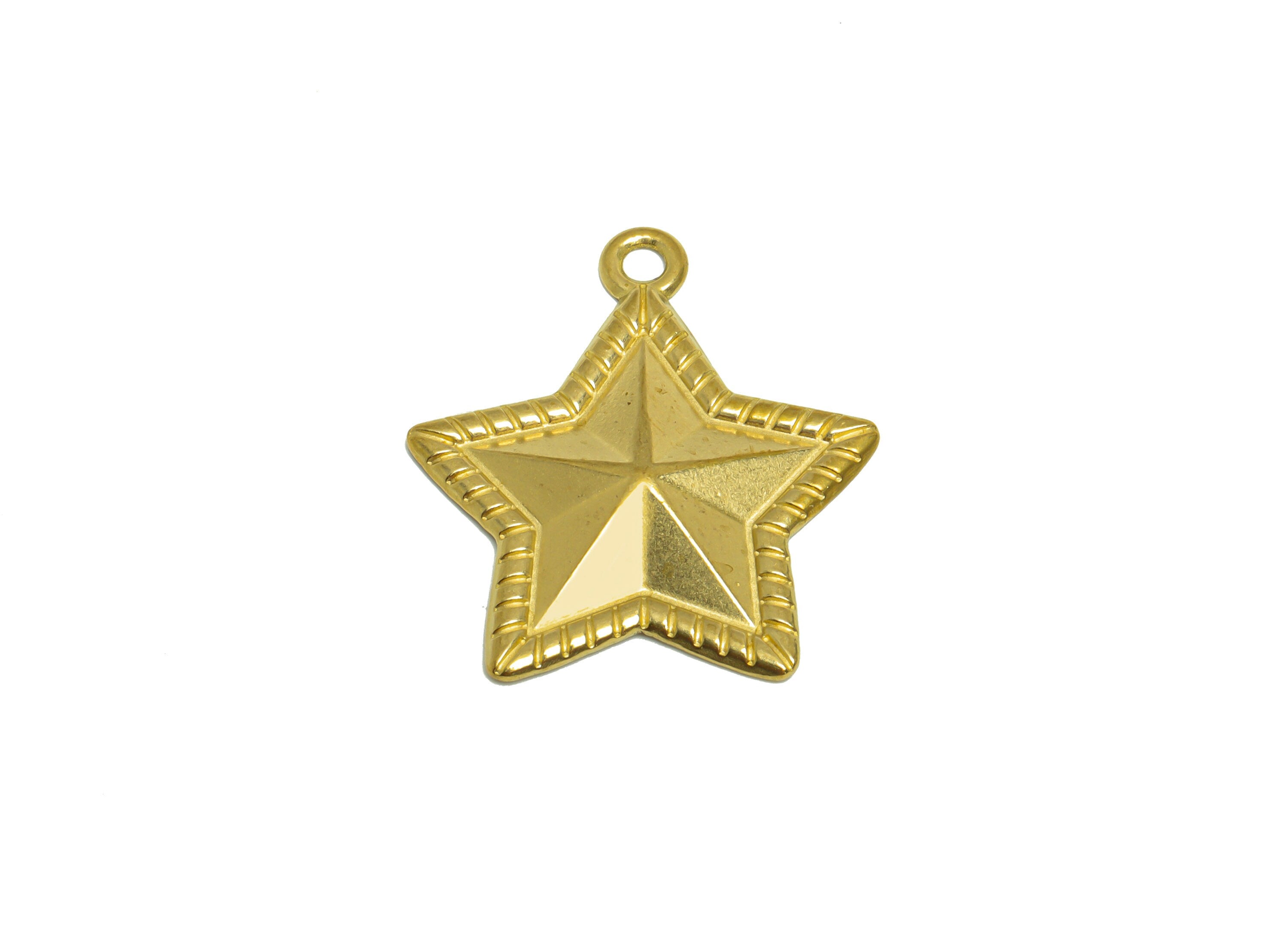 Brass Star Earring Charm- Raw Brass Textured Star Charm - Brass Five-Pointed Star Pendant - For Necklace - 31.4x27x3.7mm - PP10177 - DOMEDBAZAAR