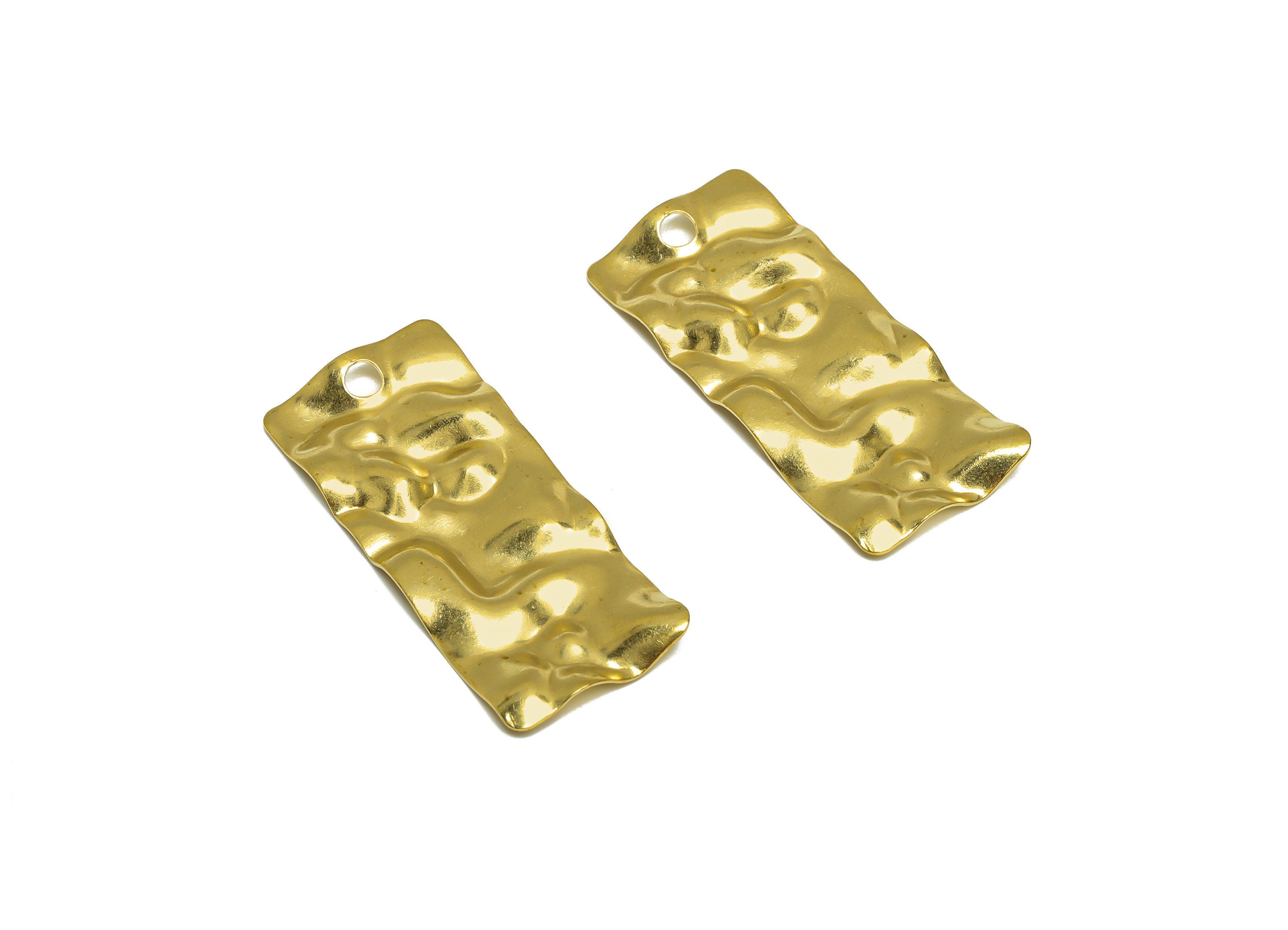 Brass Rectangle Earring Charm - Raw Brass Hammered Rectangle Earring Charm - Brass Geometry Earring Charm - 44x19.1x2.3mm - PP10247 - DOMEDBAZAAR
