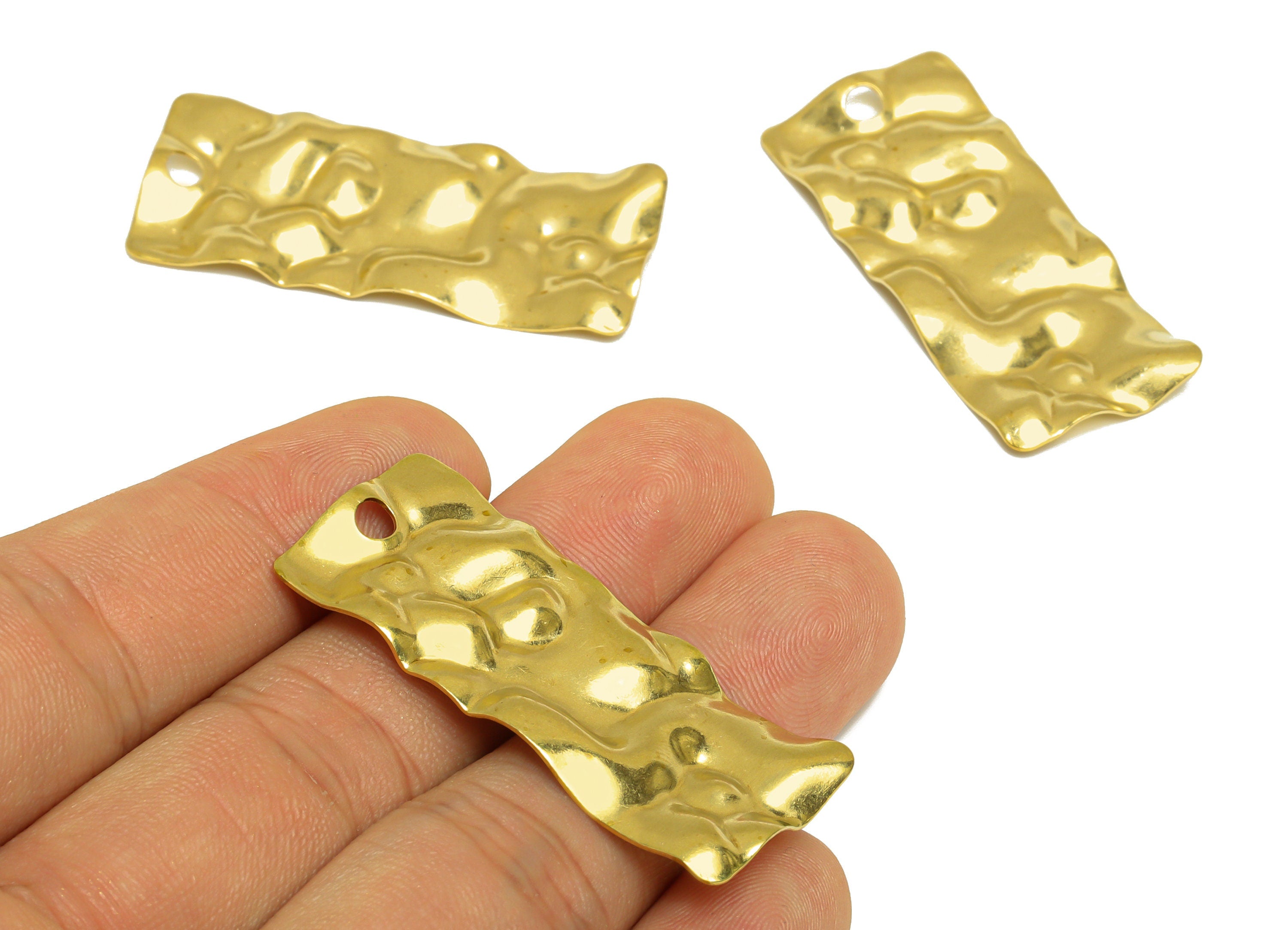 Brass Rectangle Earring Charm - Raw Brass Hammered Rectangle Earring Charm - Brass Geometry Earring Charm - 44x19.1x2.3mm - PP10247 - DOMEDBAZAAR