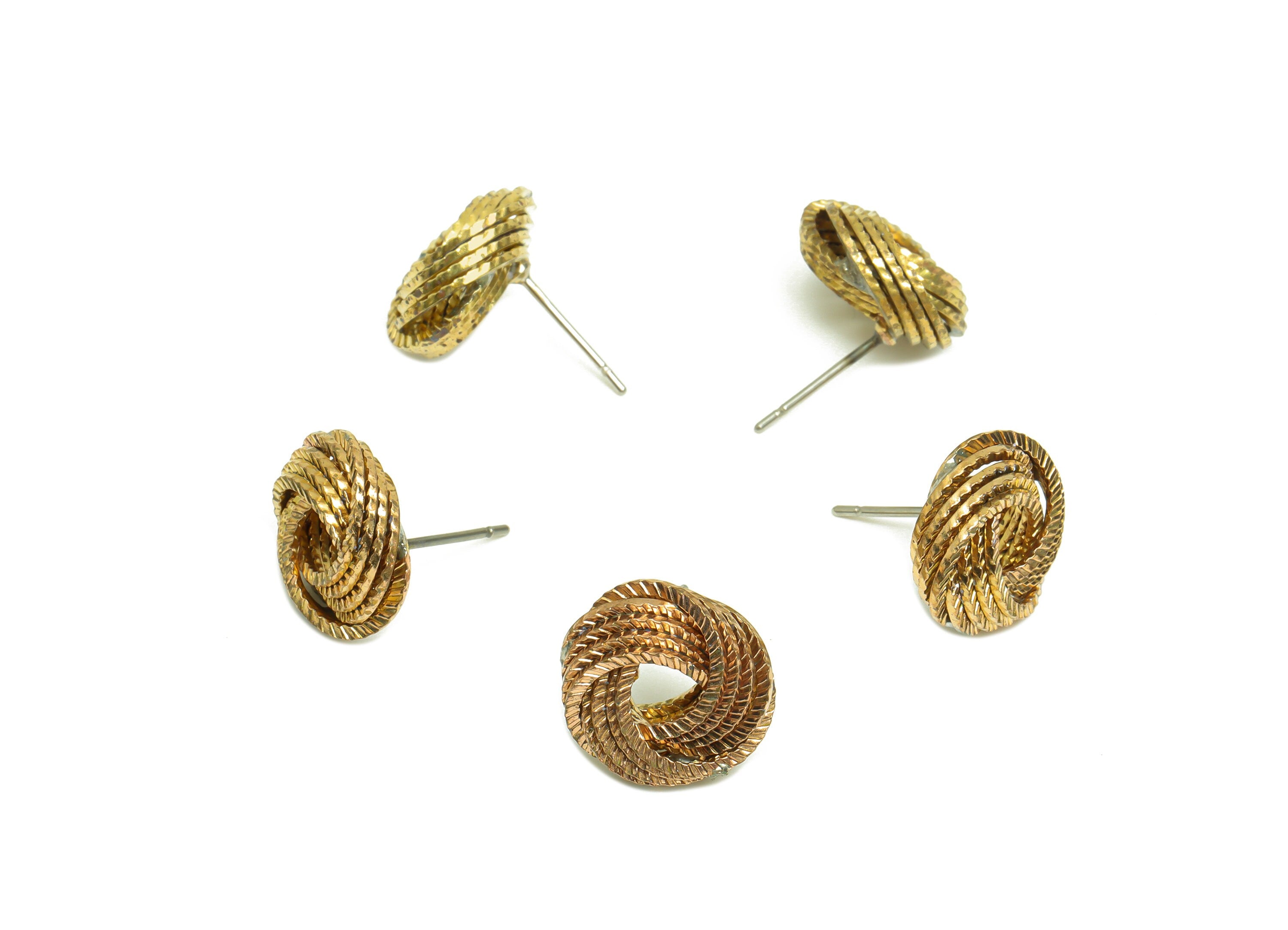 Brass Interwoven Earring Stud - Raw Brass Textured Ring Earring Post - Cross Rings Bead Earring Post - Interwoven Stud - 16x12x4mm- PP10058 - DOMEDBAZAAR