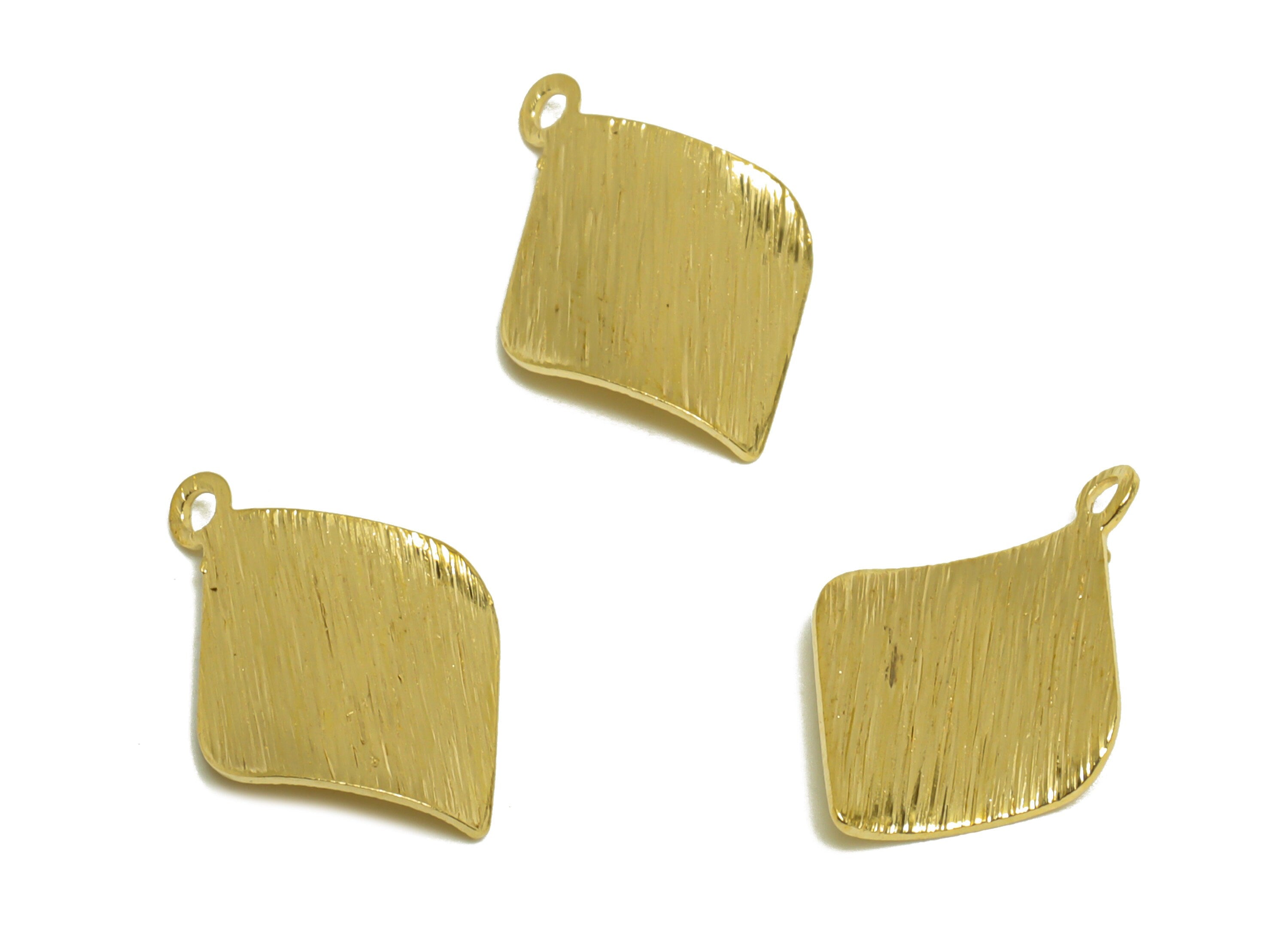 Brass Diamond Earring Charm - Raw Brass Rhombic Earring Charms - Textured Bent Diamond Charm - Earring Finding - 16x11.3x1.9mm - PP10242 - DOMEDBAZAAR