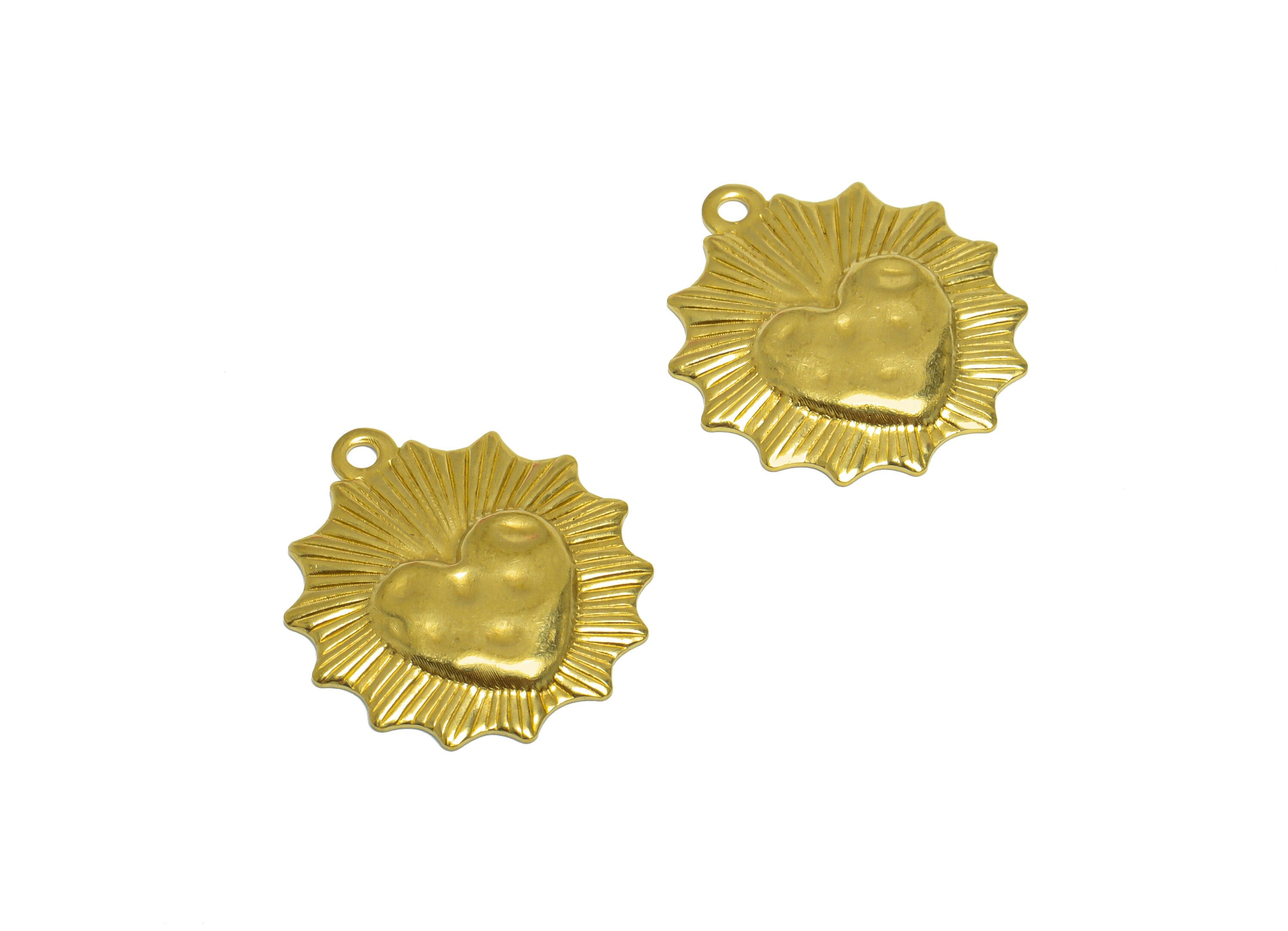 Brass Hammered Heart Earring Charm - Raw Brass Textured Heart Earring Charms - Textured Flower Charm - Earring Finding - 23x20x2mm- PP10233 - DOMEDBAZAAR