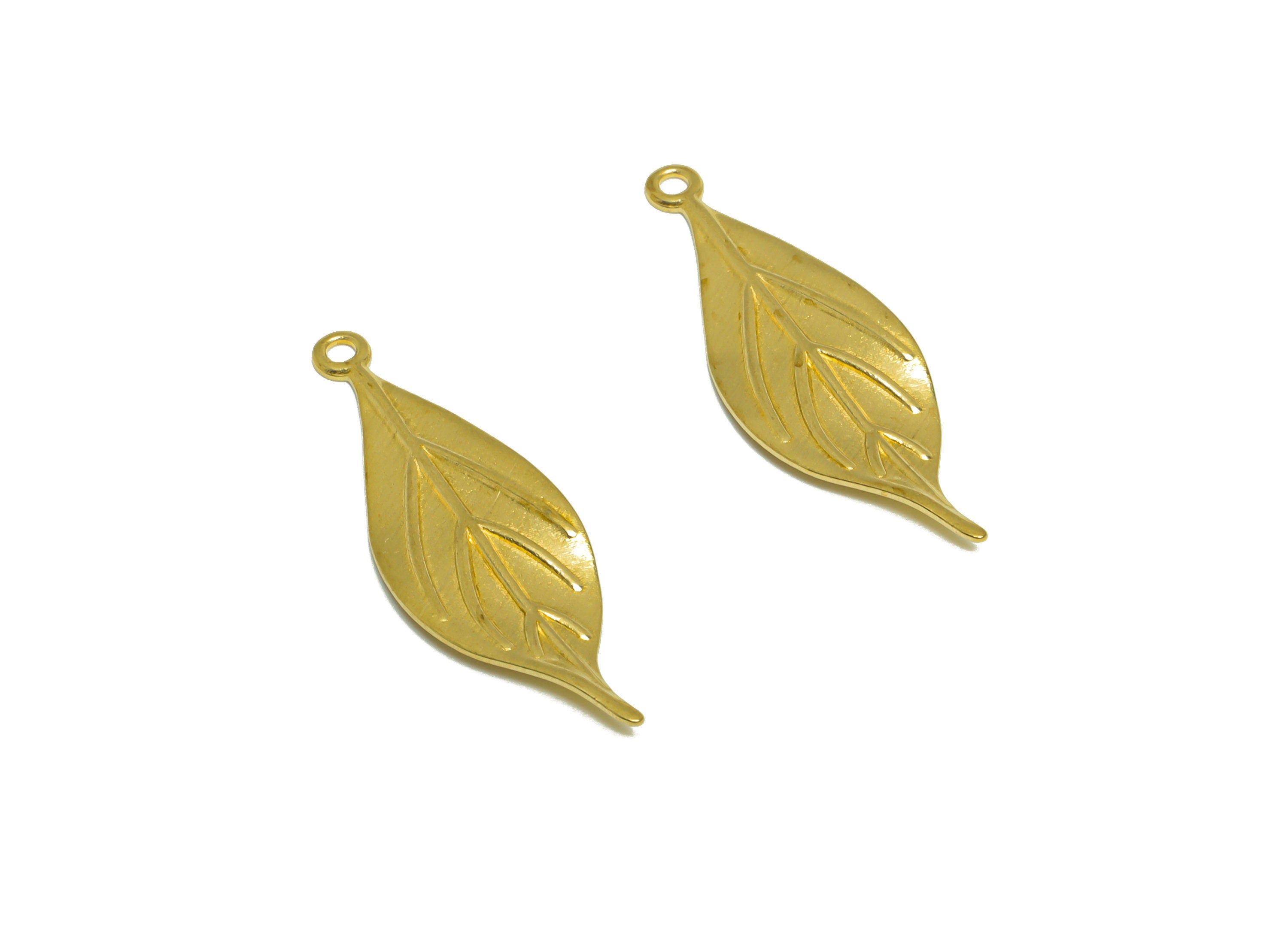 Brass Textured leaf Earring Charm - Raw Brass Leaf Earring Charm - Brass Botanical Earring Charm - Earring Finding - 30.2x10x1.2mm - PP10241 - DOMEDBAZAAR