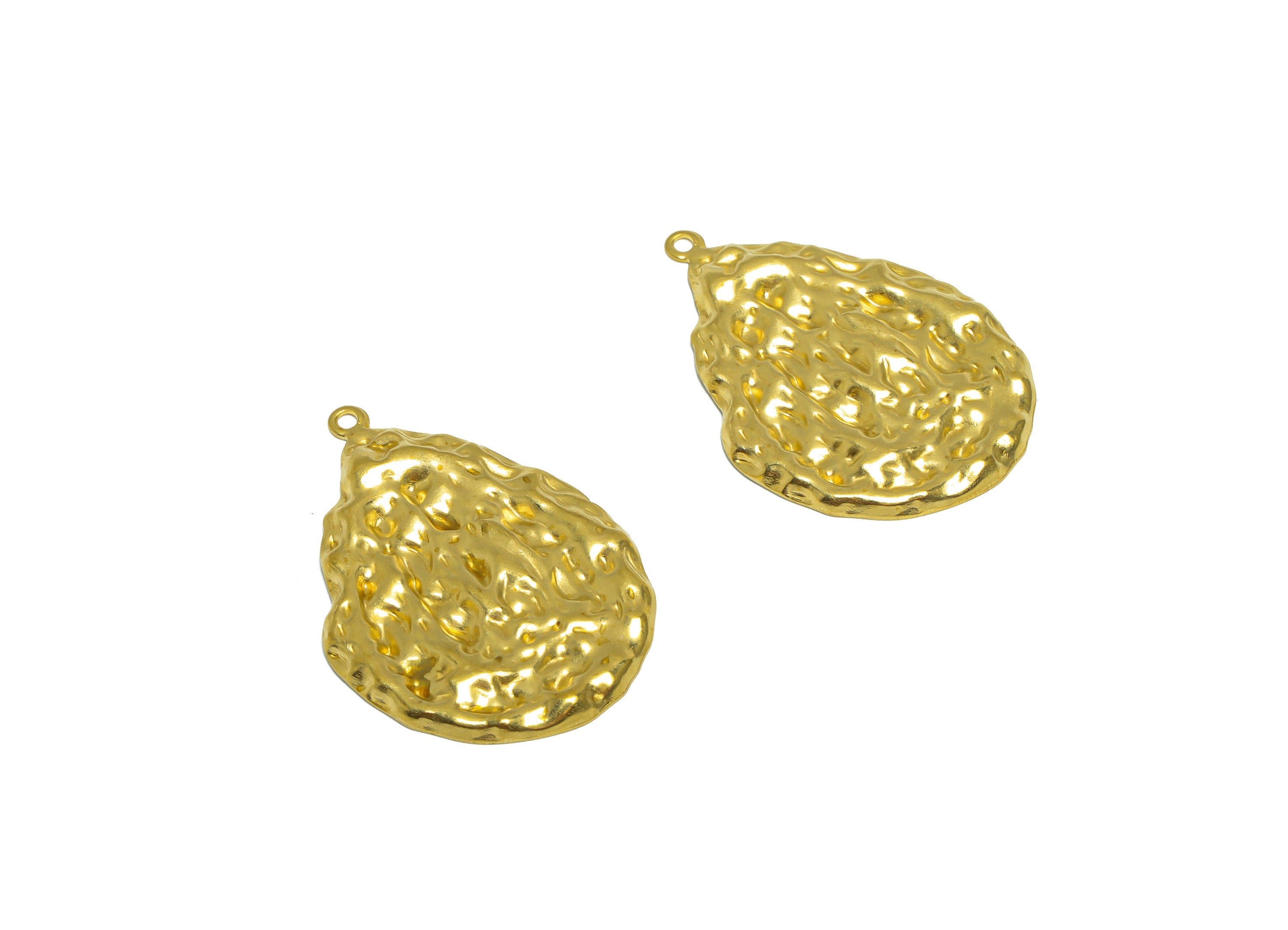Brass Hammered Drop Earring Charm - Raw Brass Teardrop Earring Charm - Brass Hammered Earring Charm - For Pendant - 36.6x25.5x2mm - PP10261 - DOMEDBAZAAR