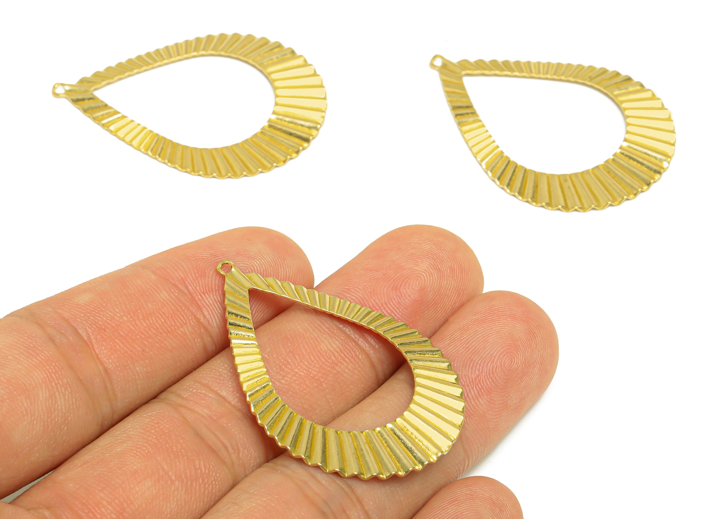 Brass Textured Drop Earring Charm - Raw Brass Ripple Teardrop Earring Charm - Brass Teardrop Pendant - For Necklace - 42x30x1.3mm - PP10258 - DOMEDBAZAAR
