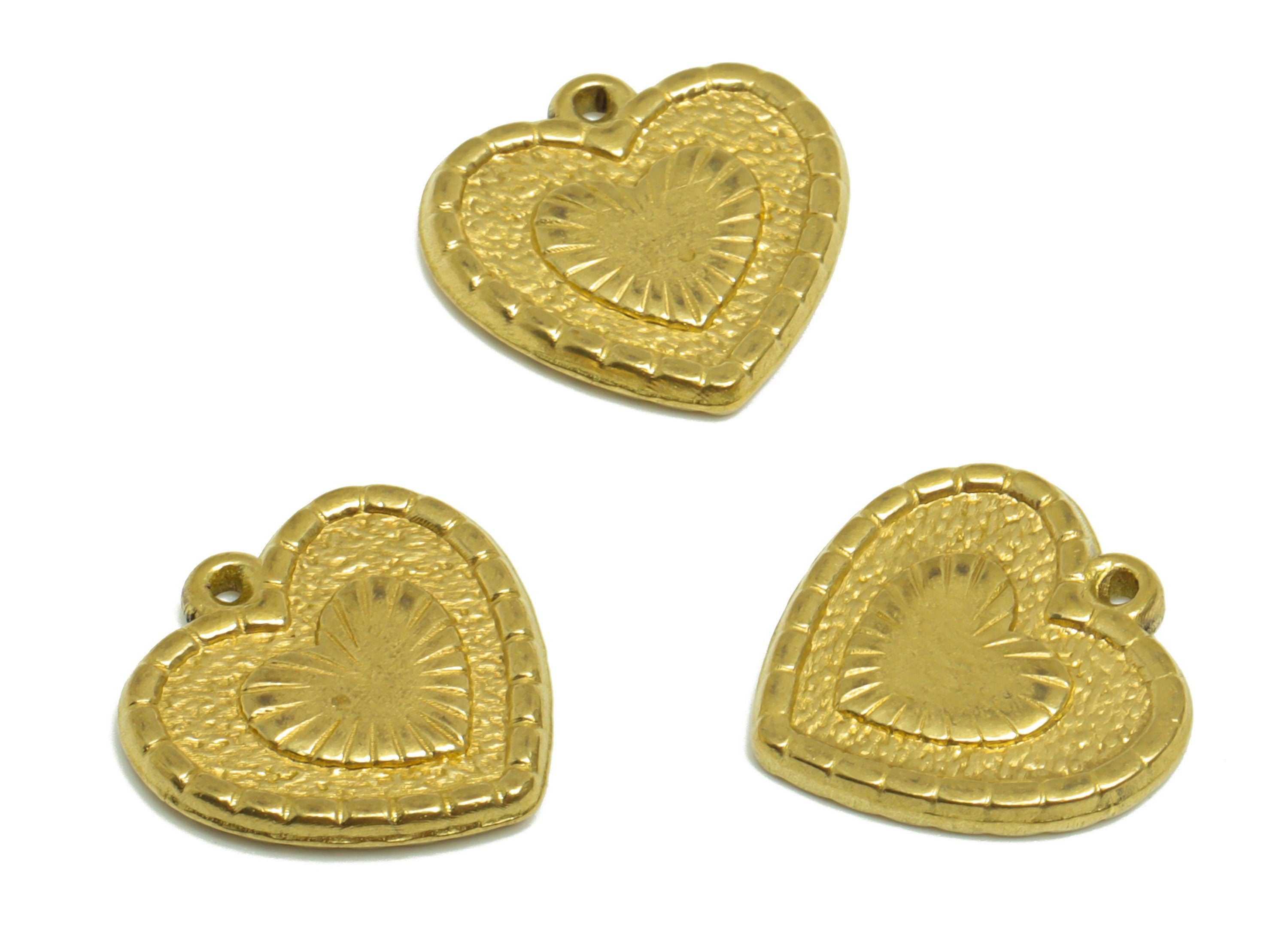 Brass Heart Earring Charm- Raw Brass Textured Heart Charm - Brass Double Heart Pendant - Brass Heart For Necklace - 16.4x16.4x2mm - PP10182 - DOMEDBAZAAR