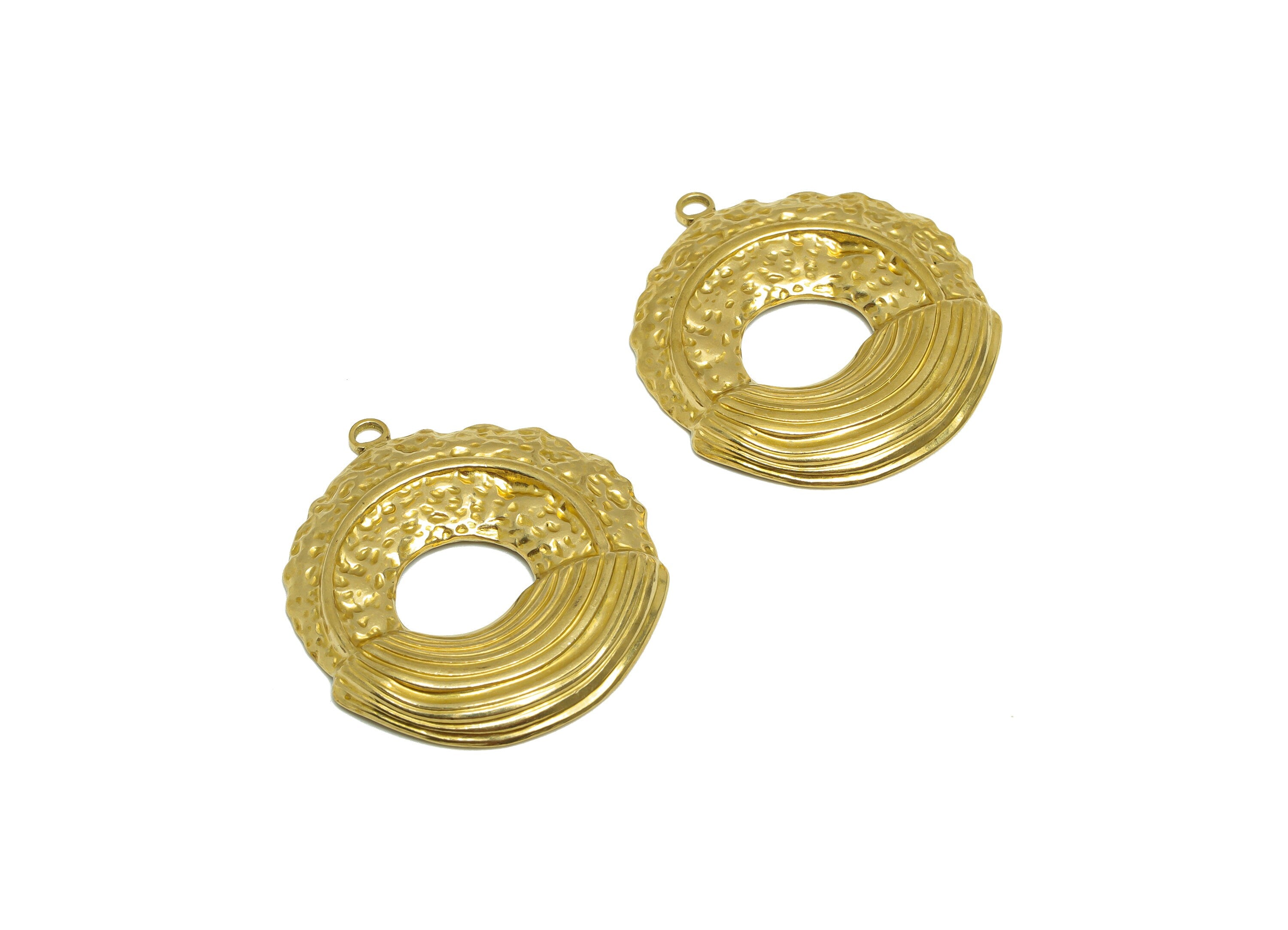 Brass Hammered Round Earring Charm- Raw Brass Donut Circle Charm - Brass Textured Round Pendant - Brass For Necklace - 16.4x16x2mm - PP10162 - DOMEDBAZAAR