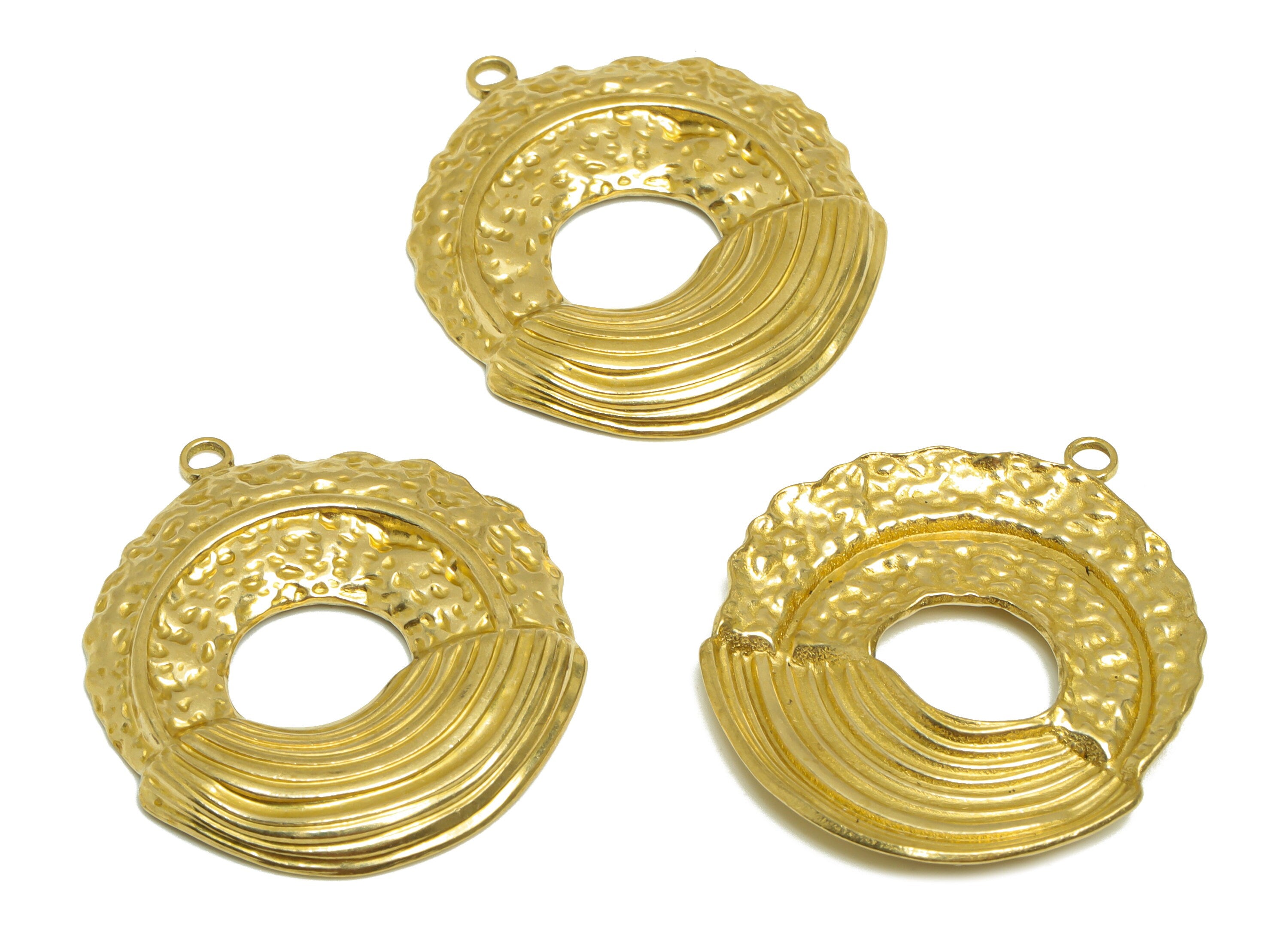 Brass Hammered Round Earring Charm- Raw Brass Donut Circle Charm - Brass Textured Round Pendant - Brass For Necklace - 16.4x16x2mm - PP10162 - DOMEDBAZAAR