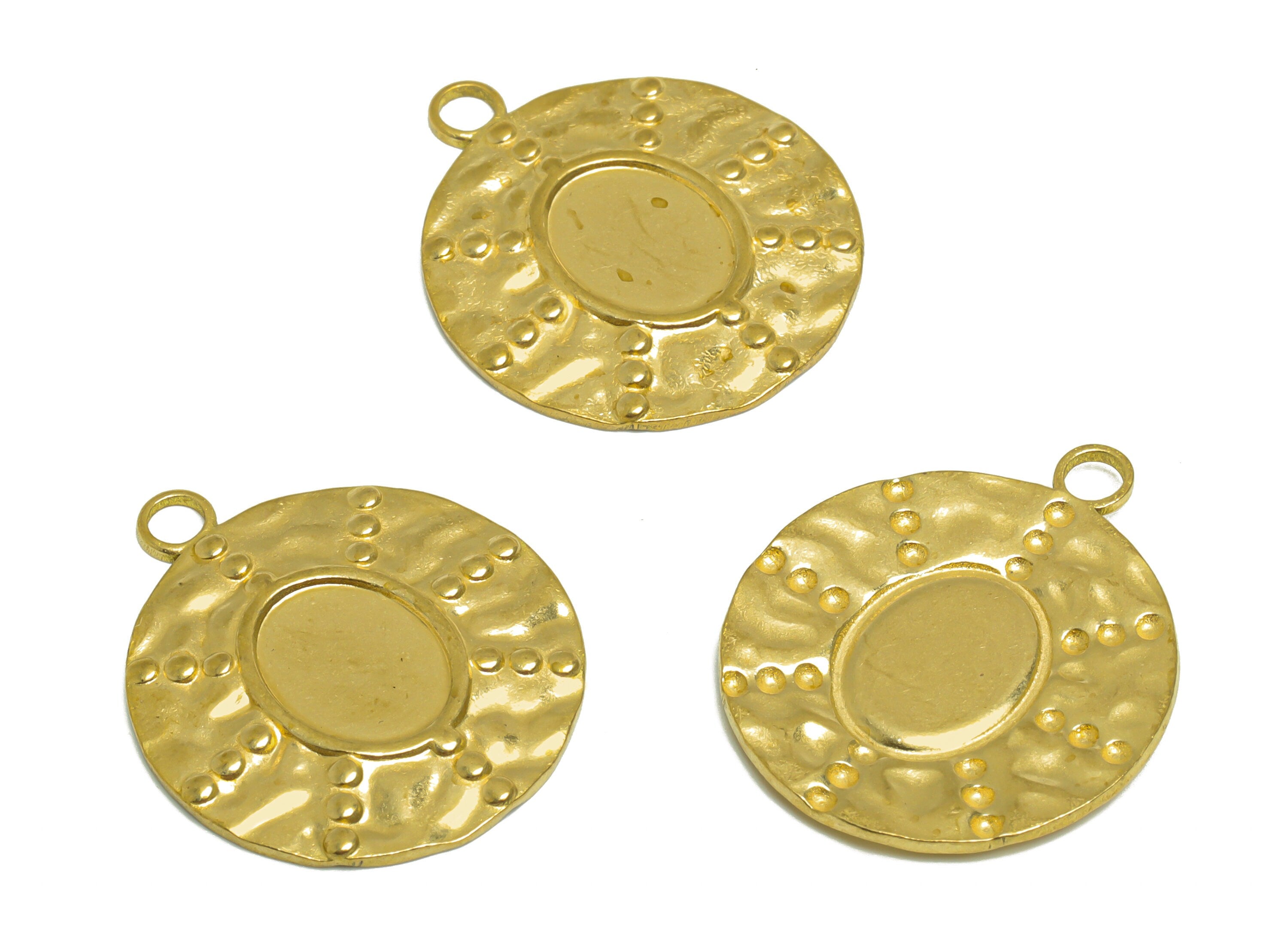 Brass Hammered Round Earring Charm- Raw Brass Oval Charm - Brass Oval Flower Pendant For Diamond - For Necklace - 25x22x1mm - PP10173 - DOMEDBAZAAR