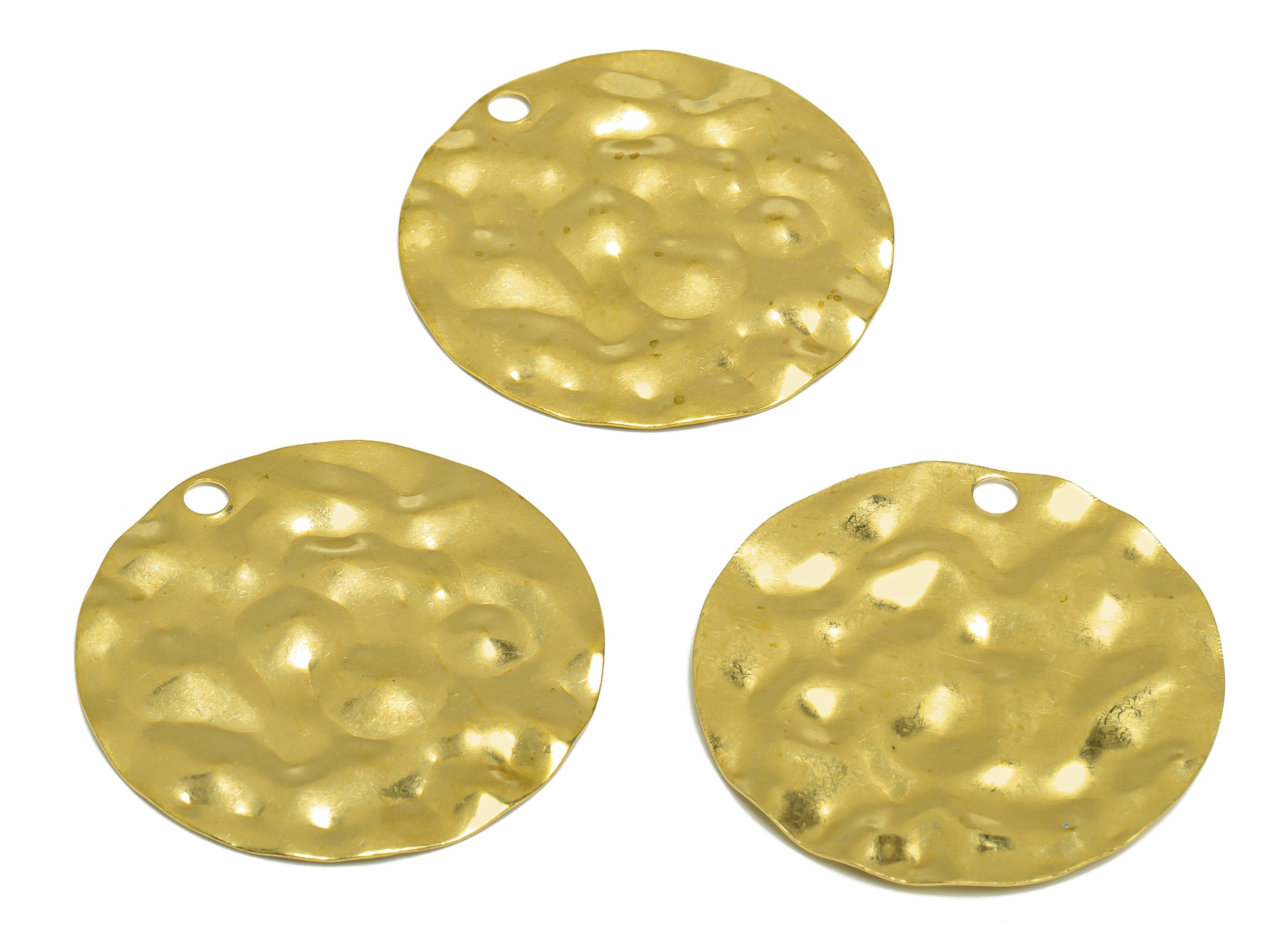 Brass Hammered Round Earring Charm - Raw Brass Circle Earring Charm - Brass Hammered Geometry Pendant - For Pendant - 46x46x1.9mm - PP10238 - DOMEDBAZAAR