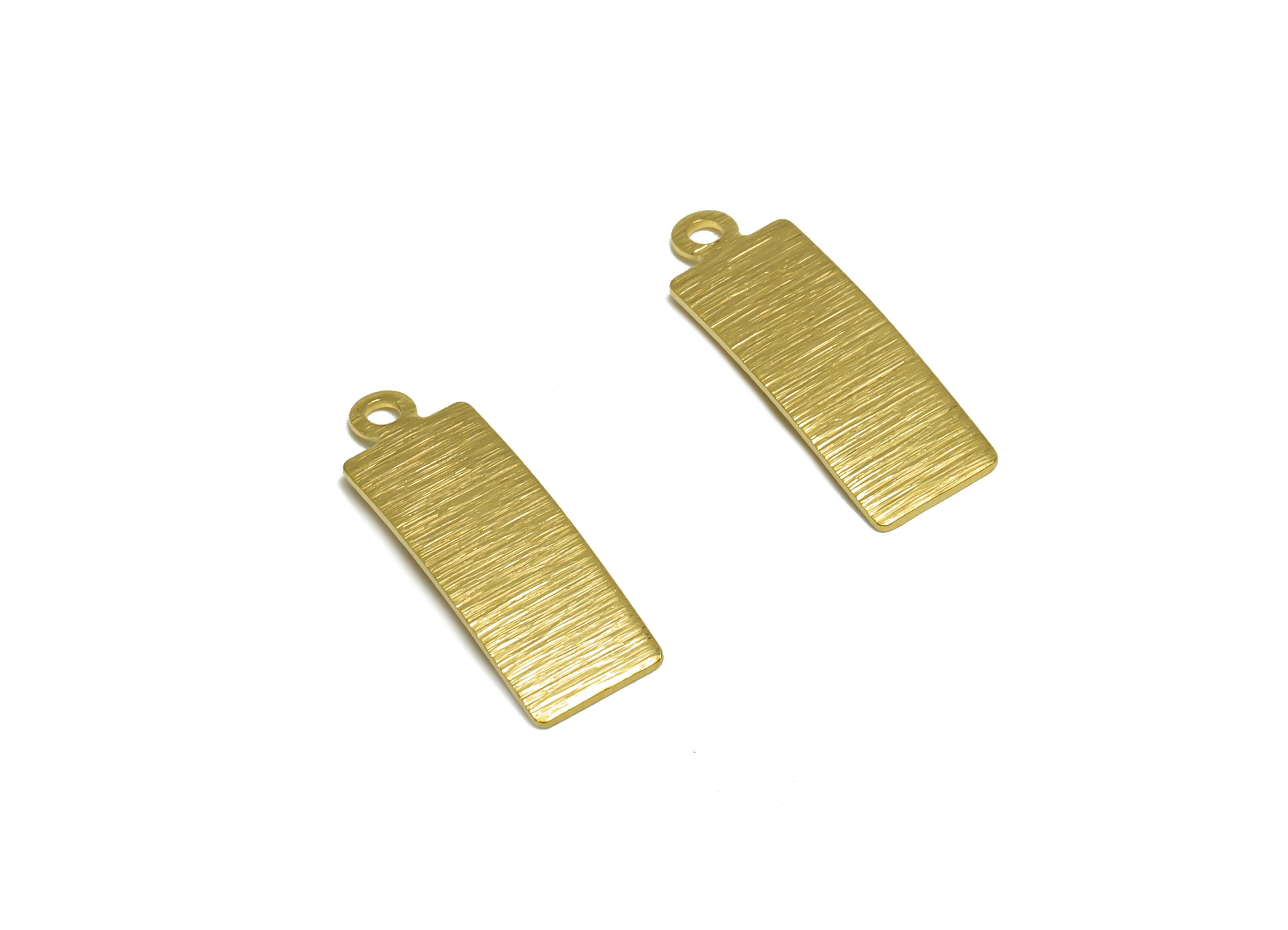 Brass Curved Rectangle Earring Charm - Raw Brass Bent Rectangle Earring Charm - Brass Textured Geometry Pendant - 19x6.5x0.62mm - PP10303 - DOMEDBAZAAR