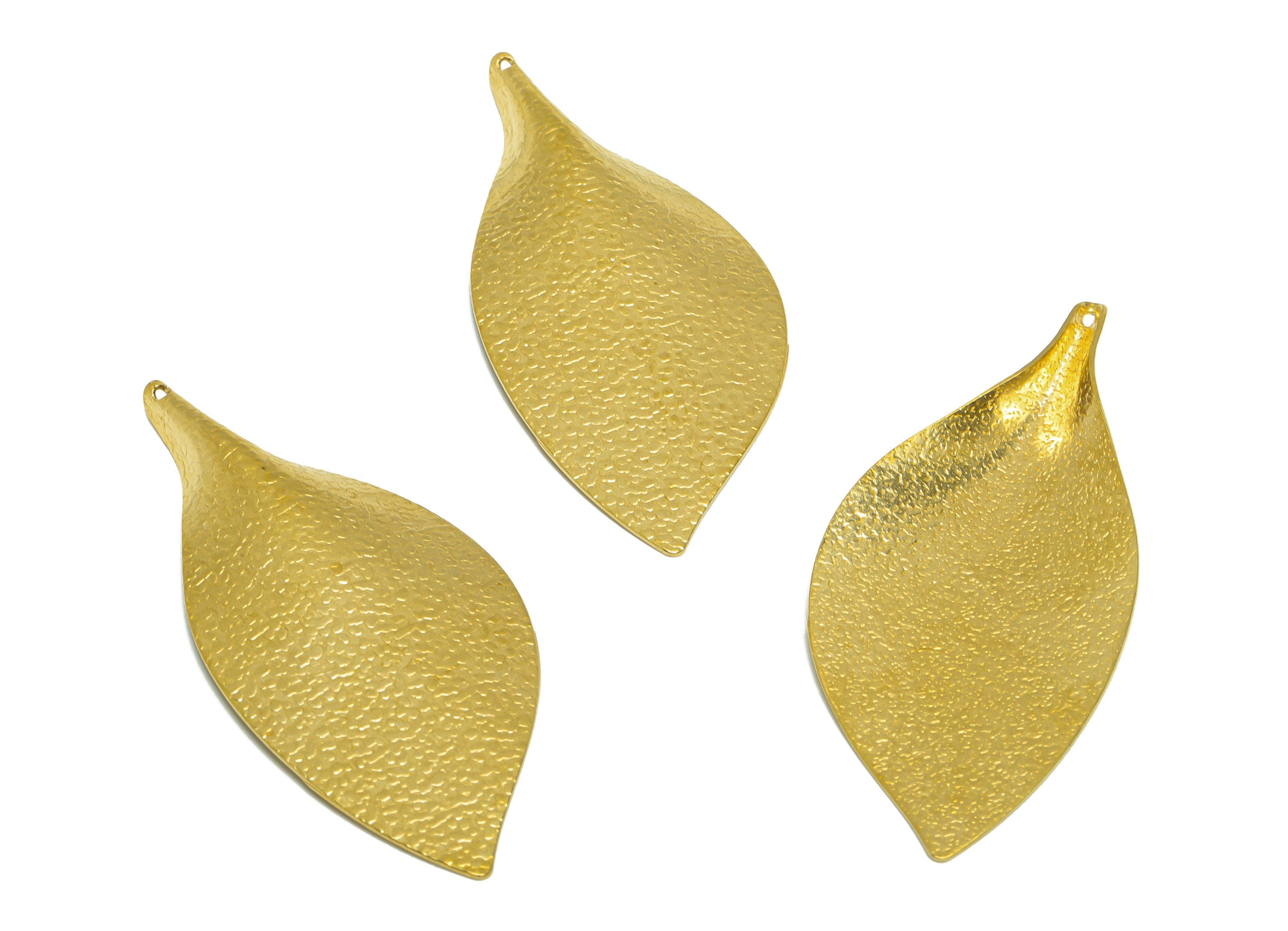 Brass Leaf Earring Charm - Raw Brass Textured Leaf Earring Charms - Brass Botanical Earring Charm - Earring Finding - 56.2x26x2mm - PP10297 - DOMEDBAZAAR