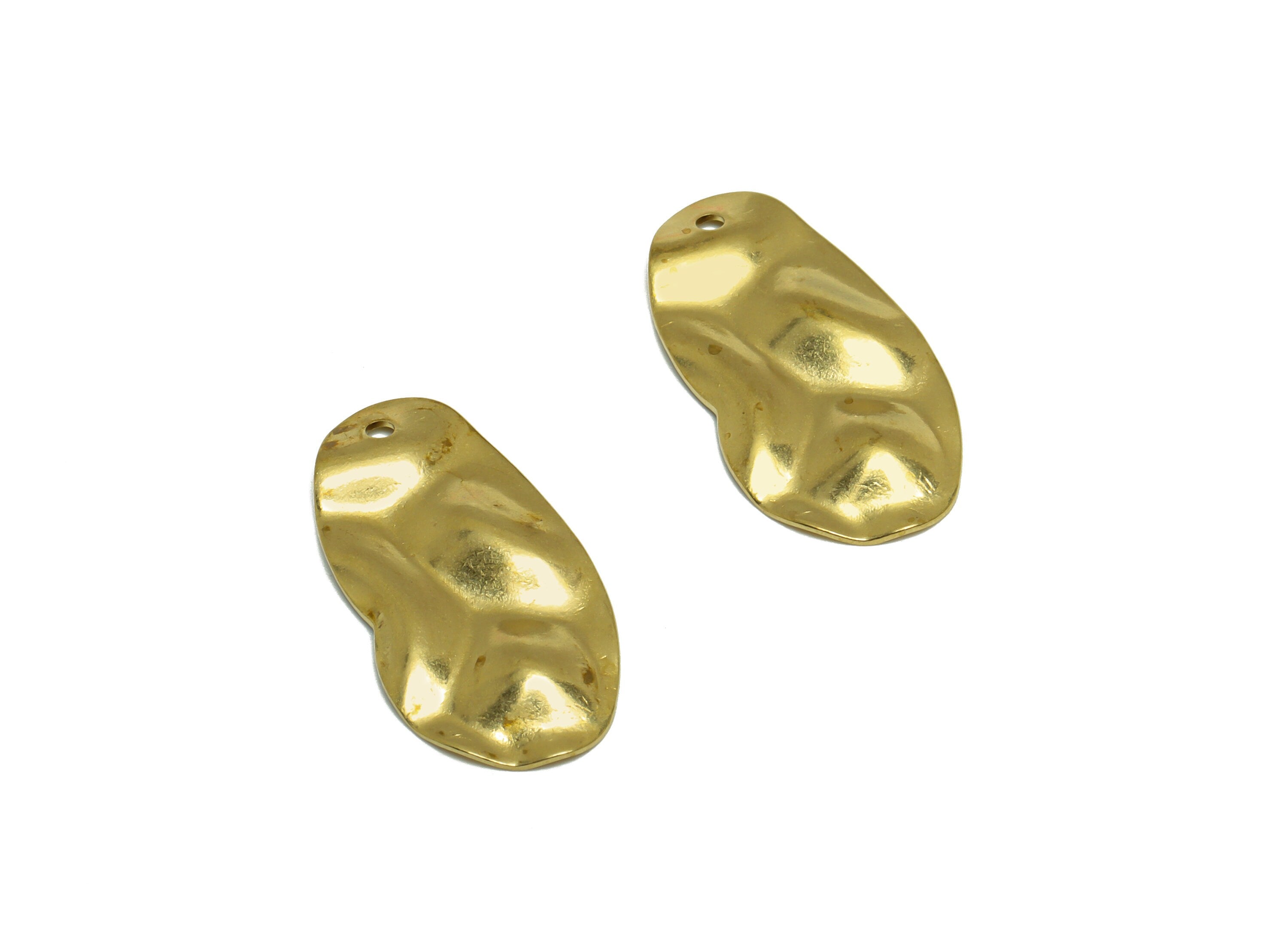 Brass Wavy Oval Earring Charm - Raw Brass Bean Earring Charms - Hammered Geometry Earring Charm - Earring Finding - 24x12x1mm - PP10226 - DOMEDBAZAAR