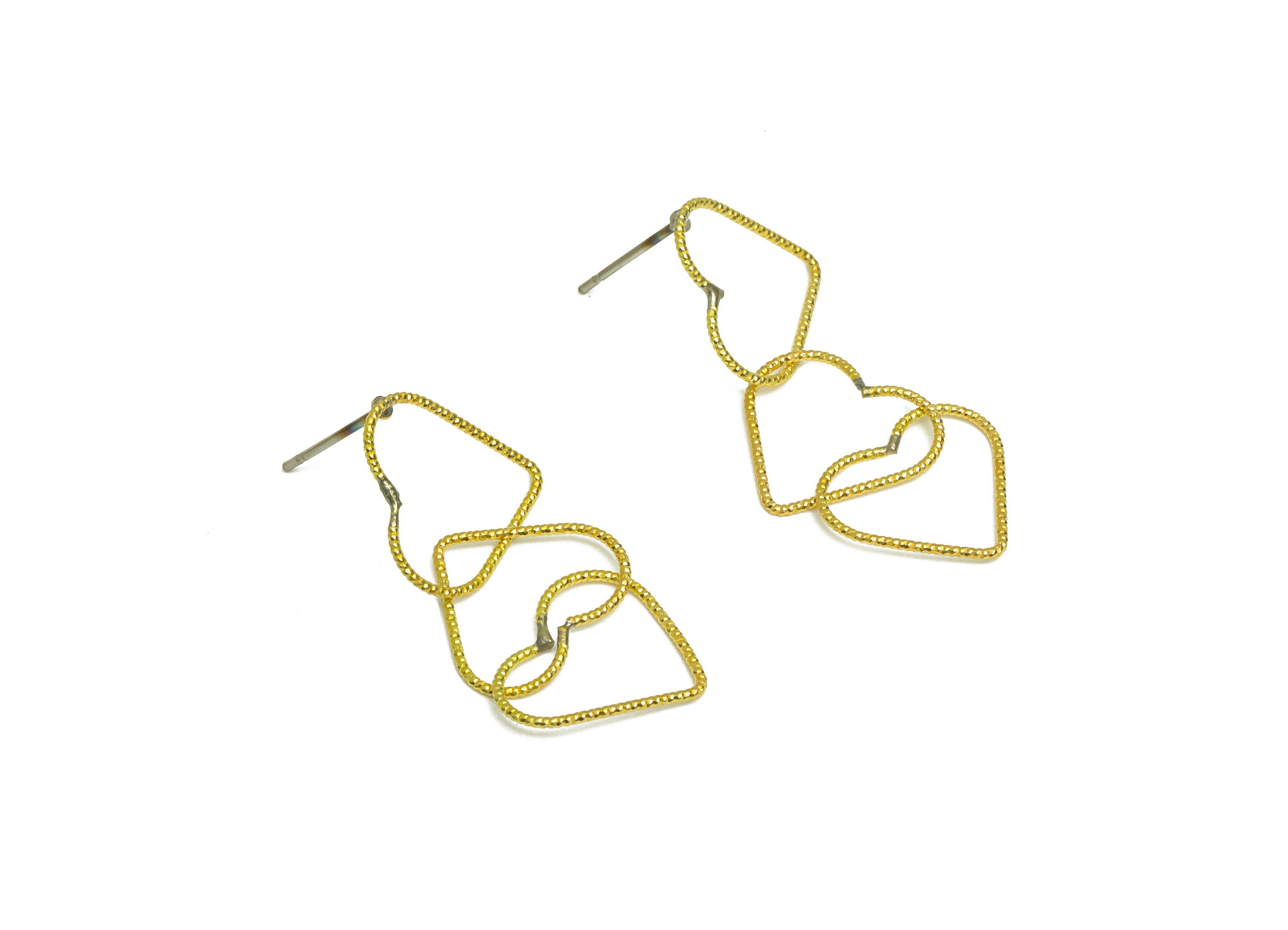 Brass Heart Textured Earring Post - Raw Brass Dangle Heart Earring Post - Interlock Earring Post - Heart Steel Stud - 33x14.3x0.7mm -PP10061 - DOMEDBAZAAR
