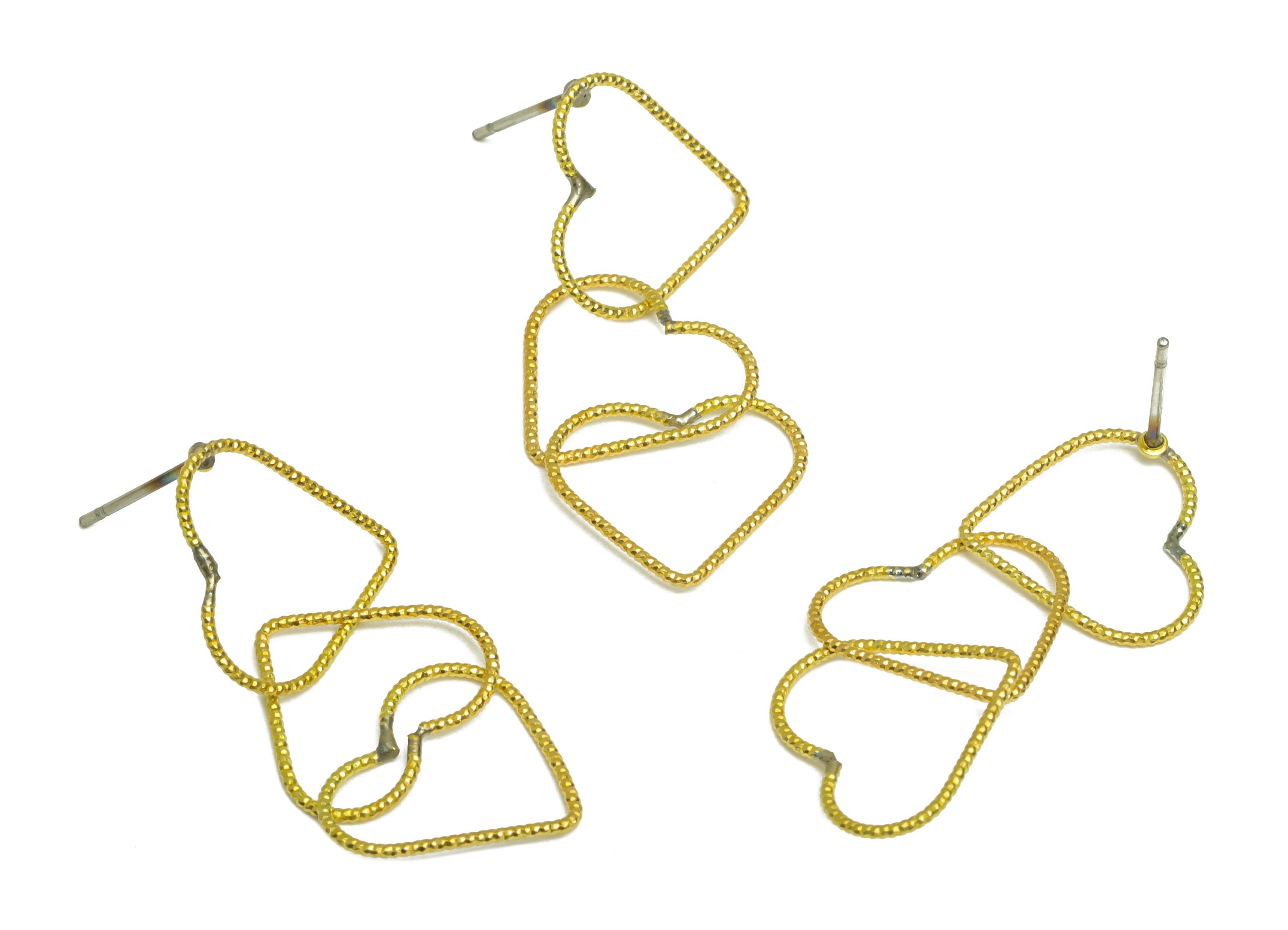 Brass Heart Textured Earring Post - Raw Brass Dangle Heart Earring Post - Interlock Earring Post - Heart Steel Stud - 33x14.3x0.7mm -PP10061 - DOMEDBAZAAR